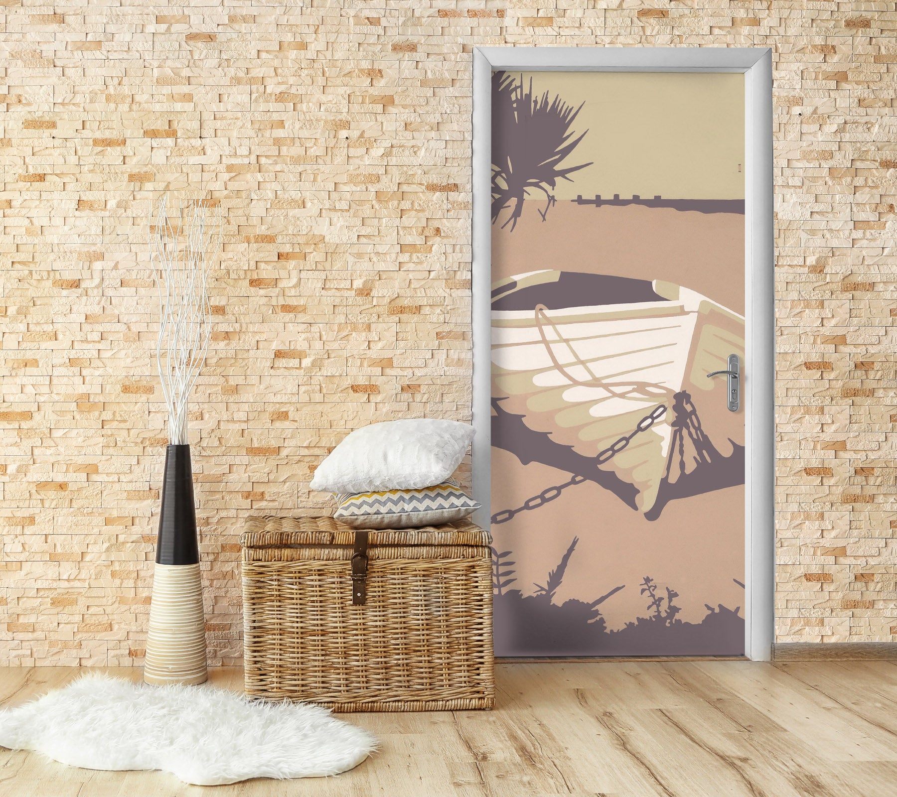 3D Beach Boat Chain 9265 Steve Read Door Mural