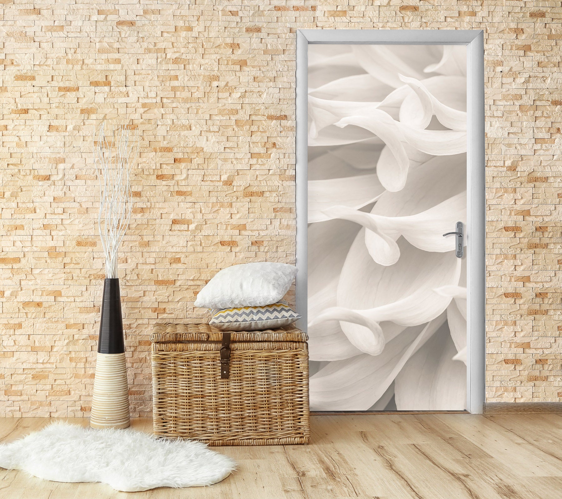 3D White Petal 5185 Assaf Frank Door Mural