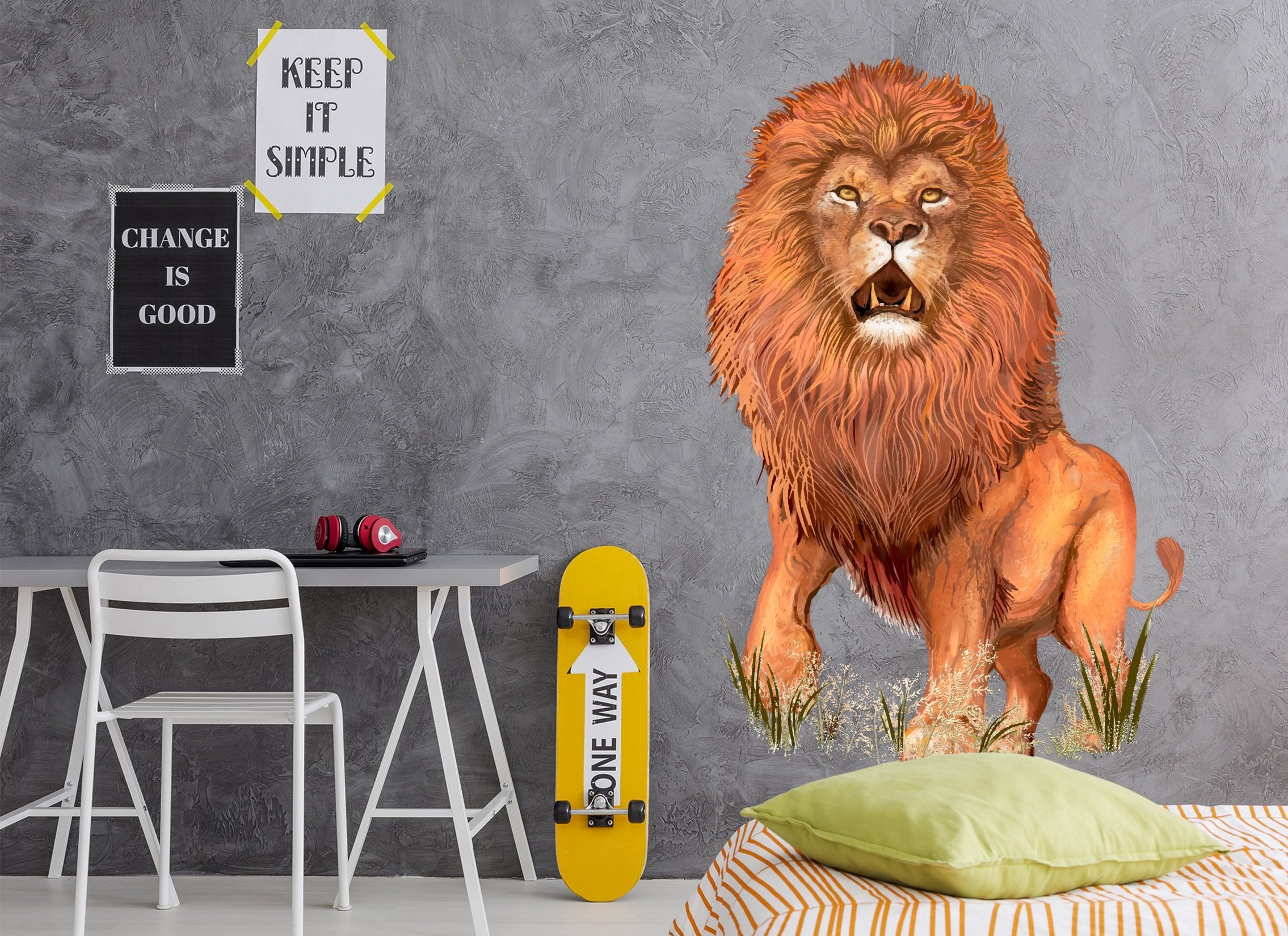 3D Lion Running 182 Animals Wall Stickers Wallpaper AJ Wallpaper