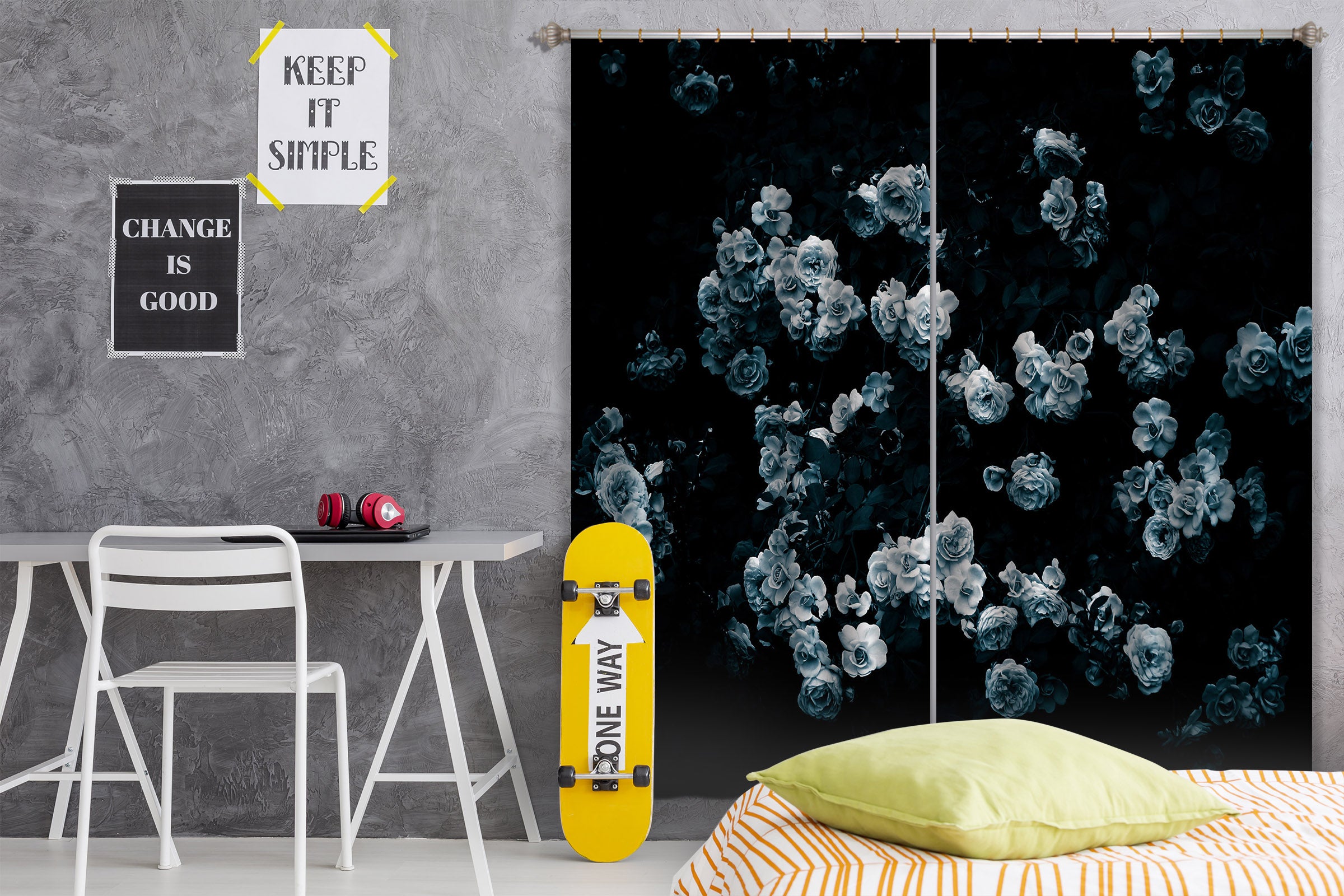 3D White Rose 044 Noirblanc777 Curtain Curtains Drapes