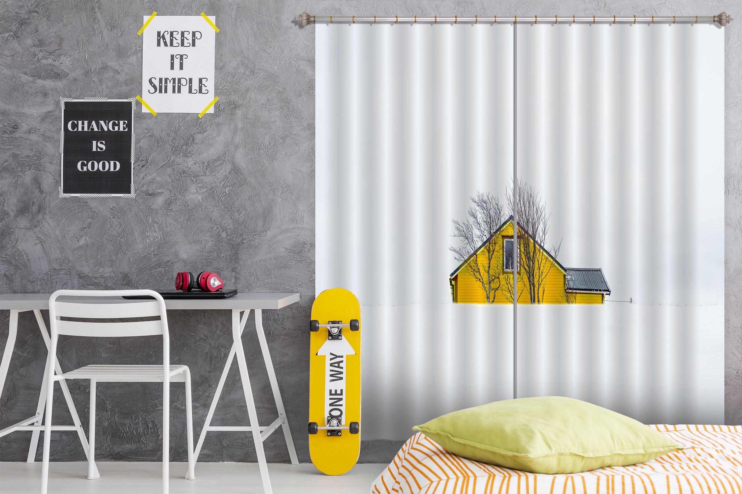 3D Yellow House 082 Marco Carmassi Curtain Curtains Drapes