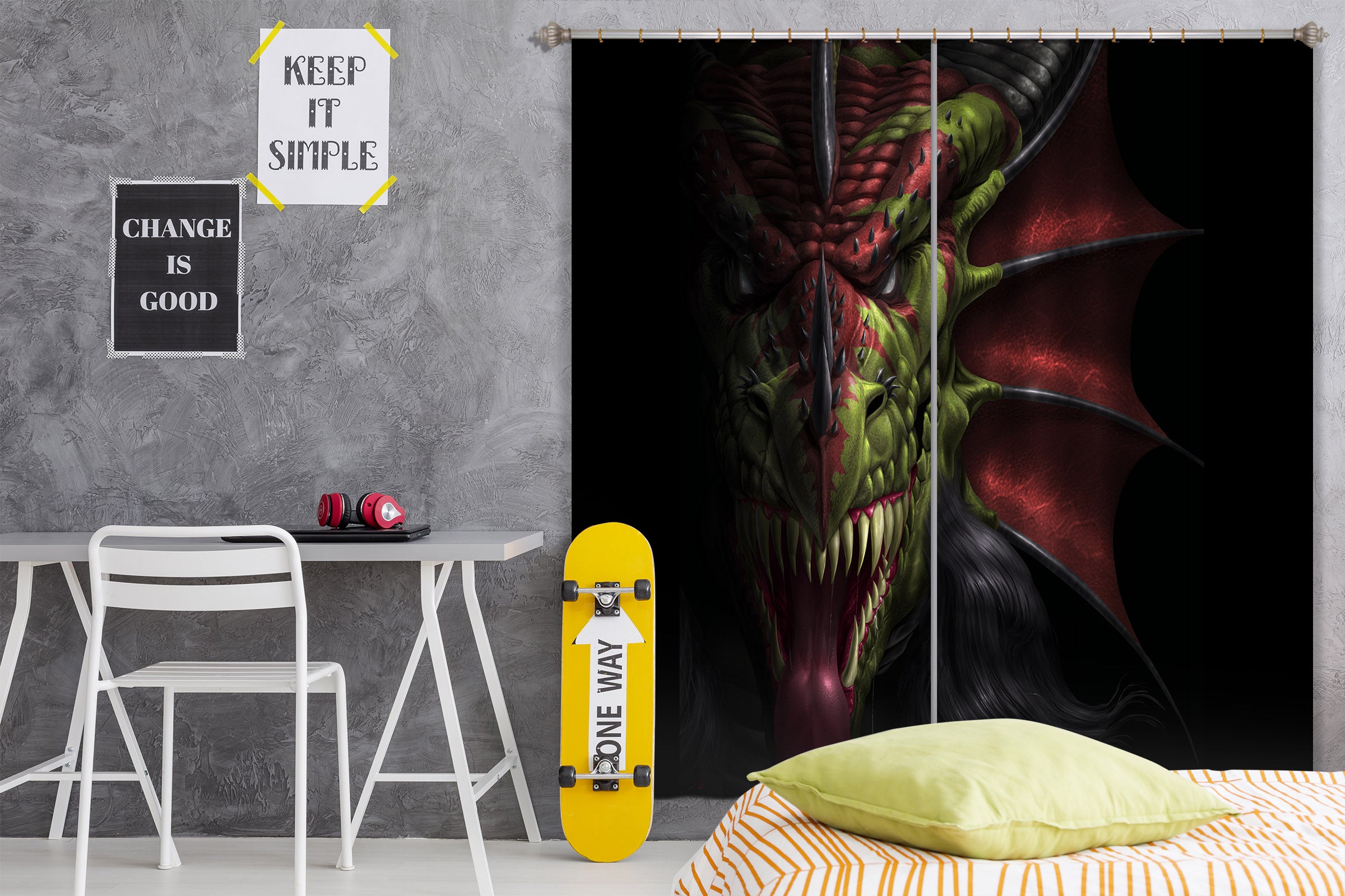 3D Dragon Head 5080 Tom Wood Curtain Curtains Drapes