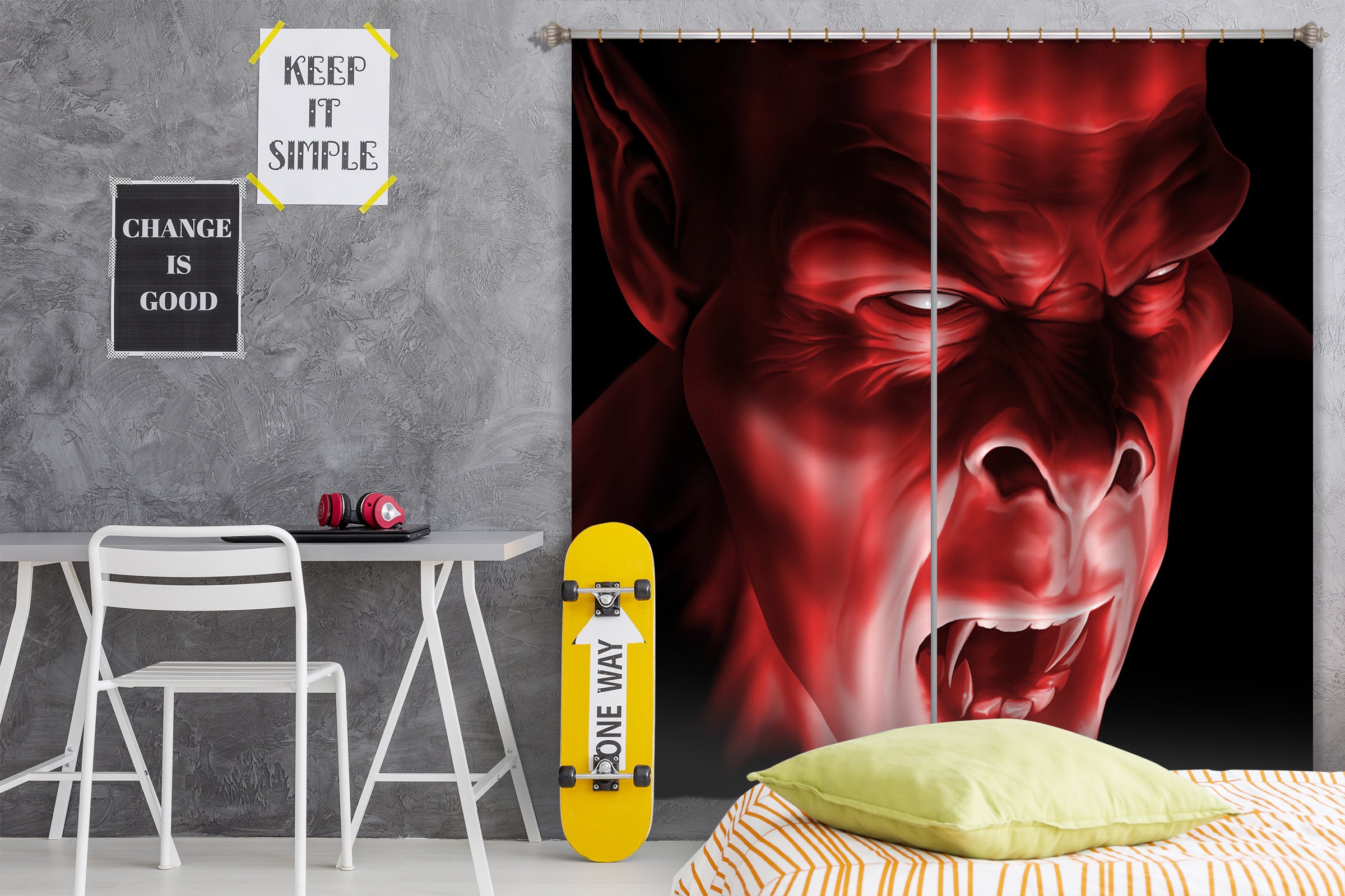 3D Red Monster 5072 Tom Wood Curtain Curtains Drapes