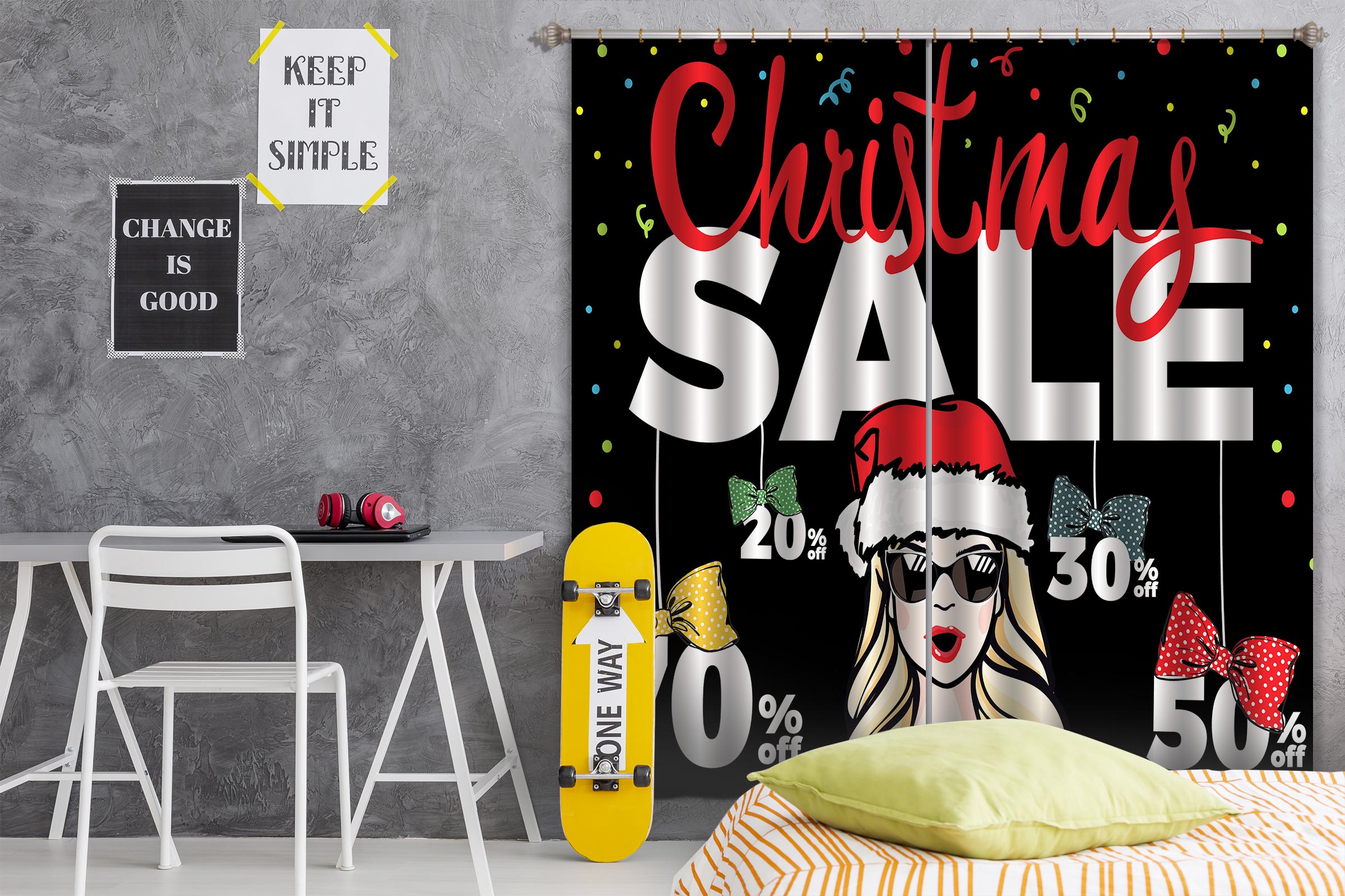3D Christmas Hat Woman 038 Curtains Drapes