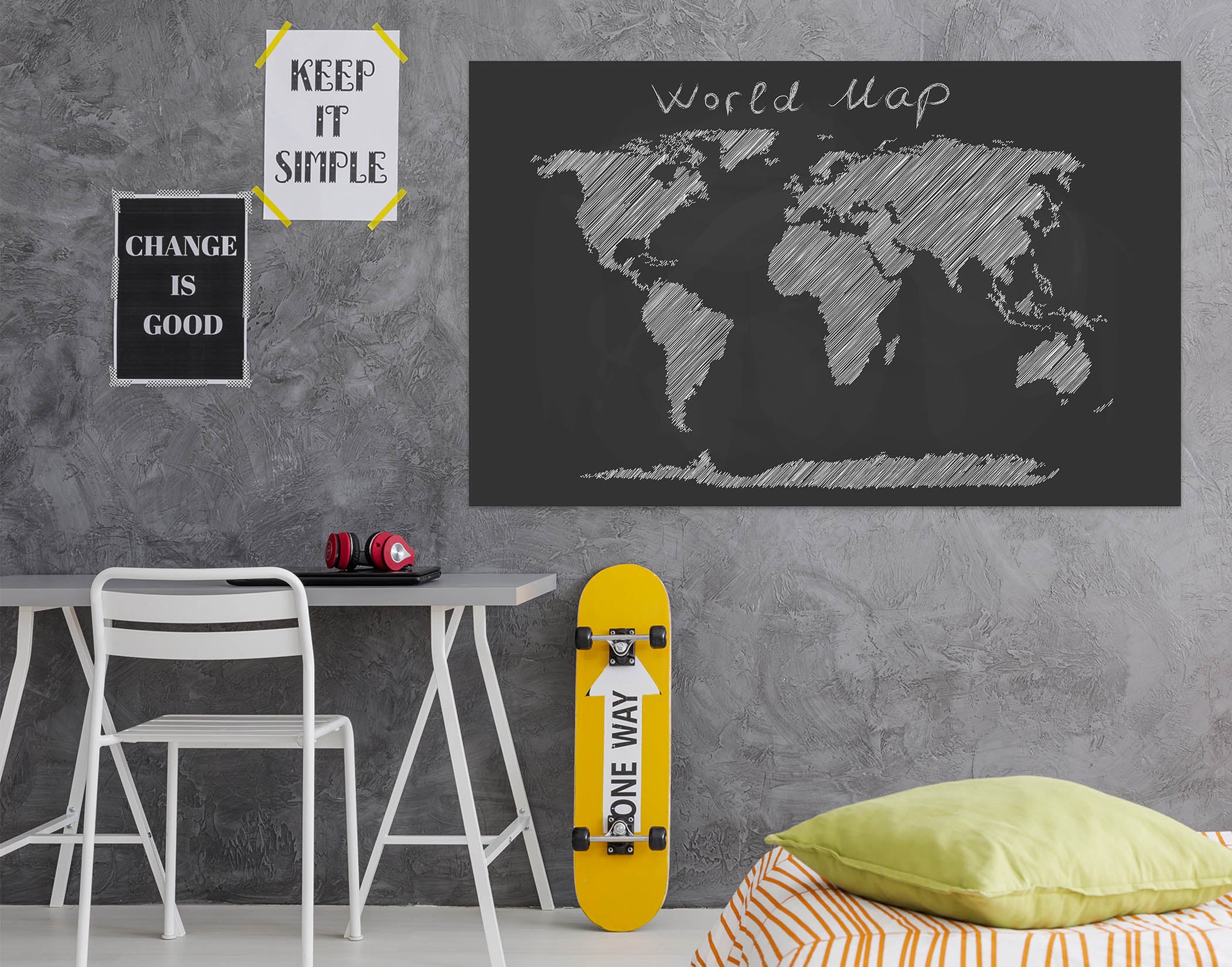 3D Black Painting 232 World Map Wall Sticker