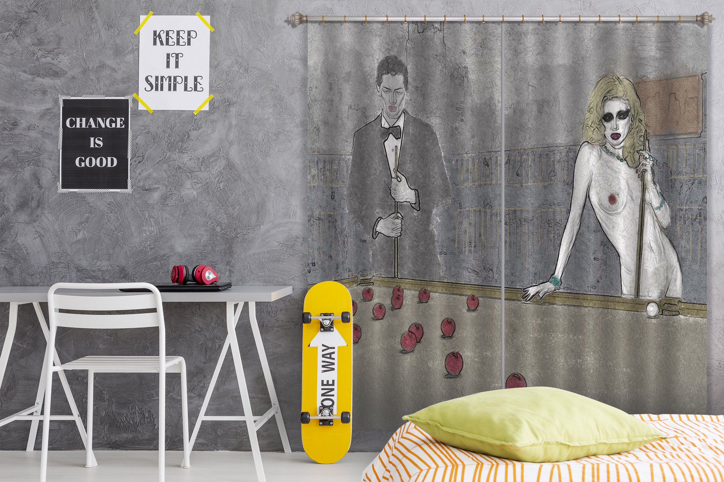 3D Red Billiard 046 Marco Cavazzana Curtain Curtains Drapes