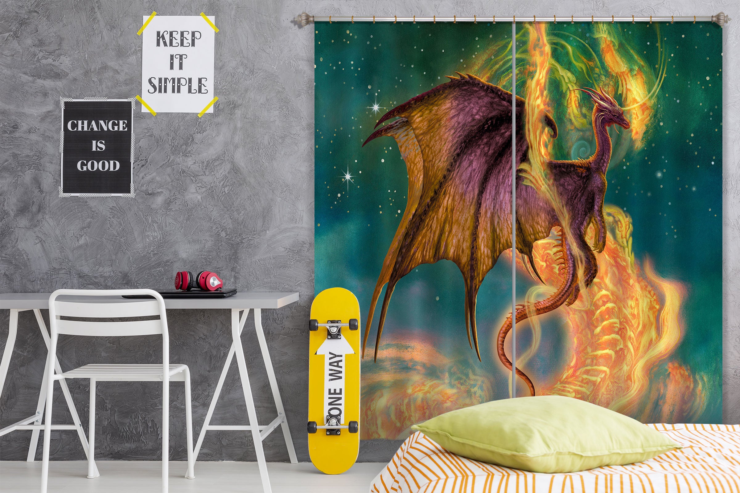 3D Dragon Golden Pattern 8033 Ciruelo Curtain Curtains Drapes