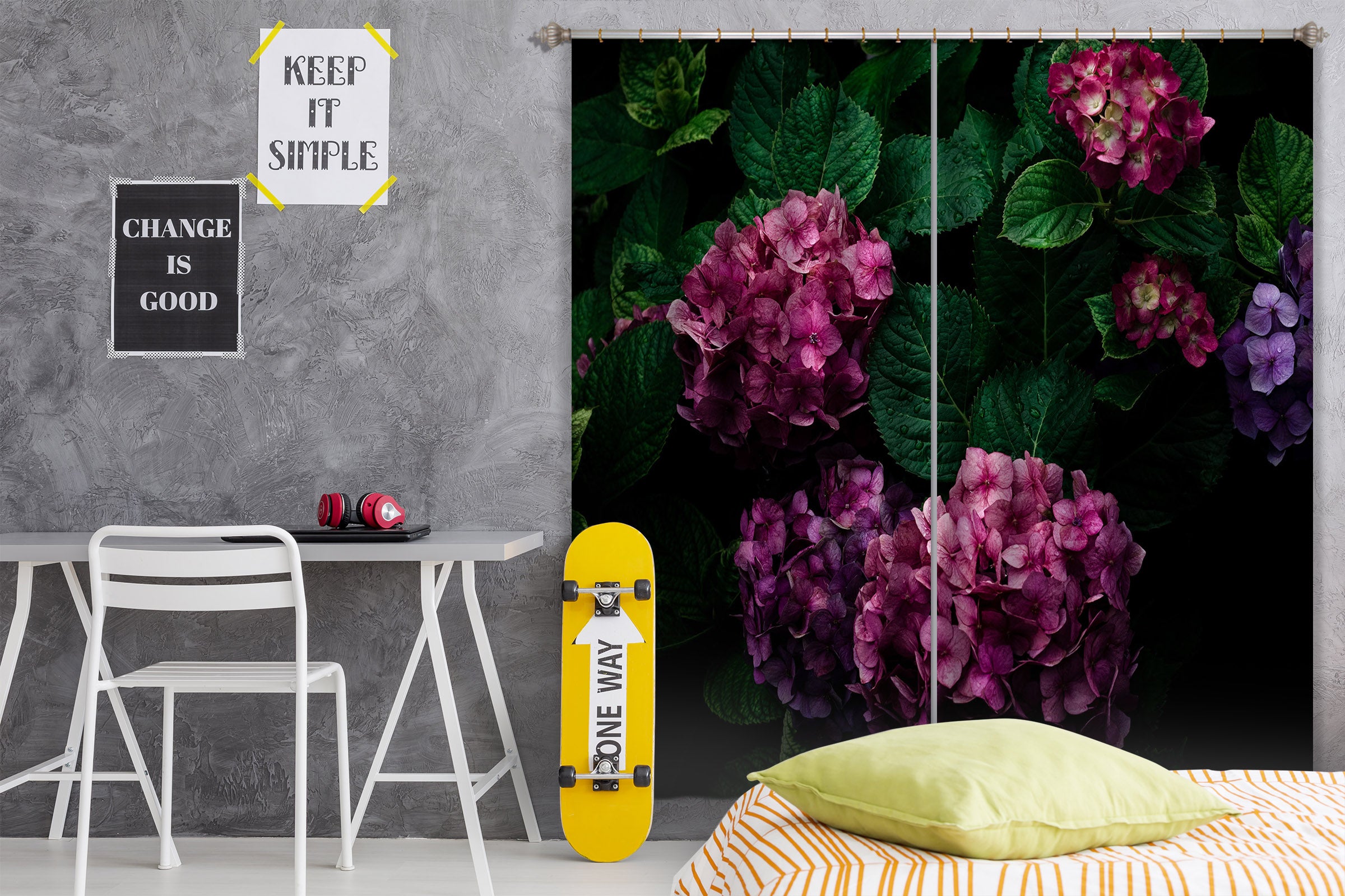 3D Pink Hydrangea 049 Noirblanc777 Curtain Curtains Drapes