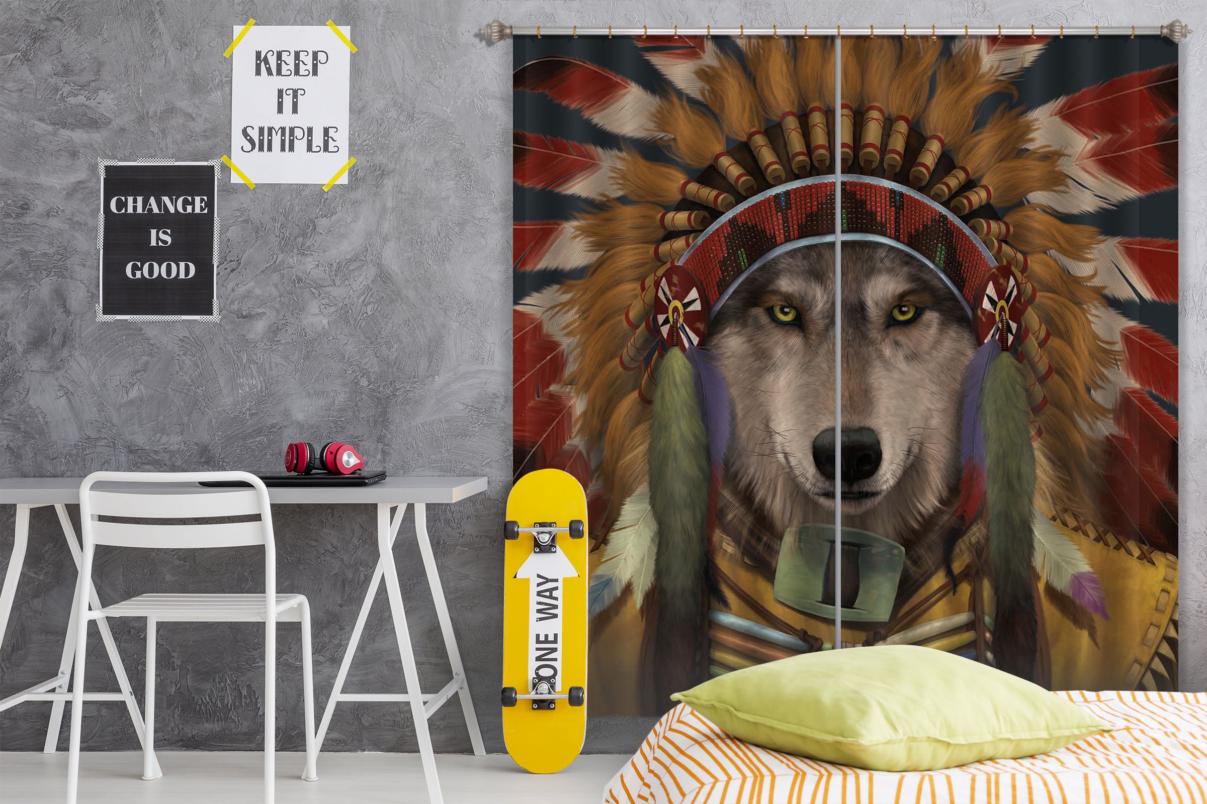 3D Wolf Spirit Chief 095 Vincent Hie Curtain Curtains Drapes