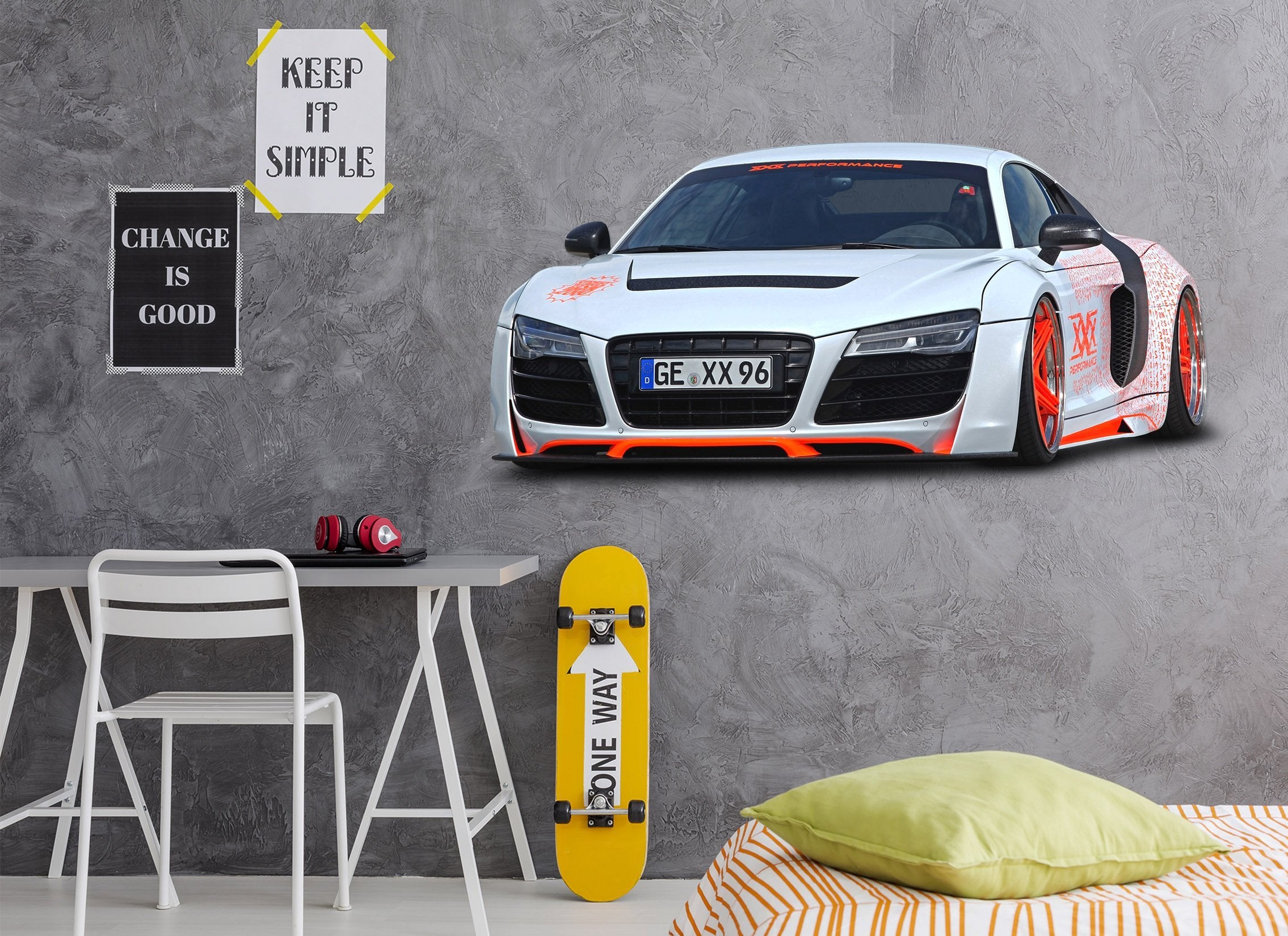 3D White Orange Sedan 166 Vehicles Wallpaper AJ Wallpaper