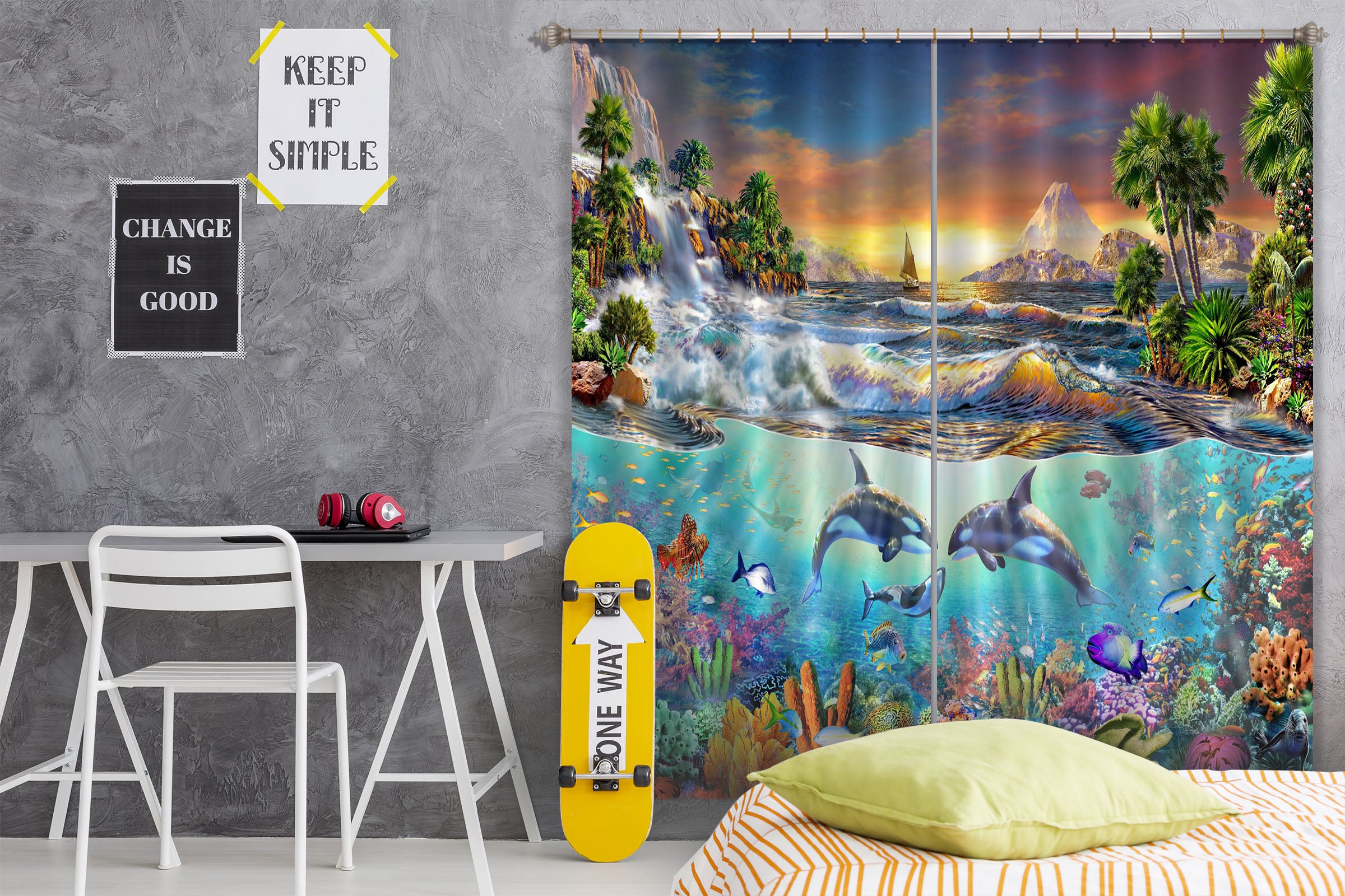 3D Dolphin Play 043 Adrian Chesterman Curtain Curtains Drapes