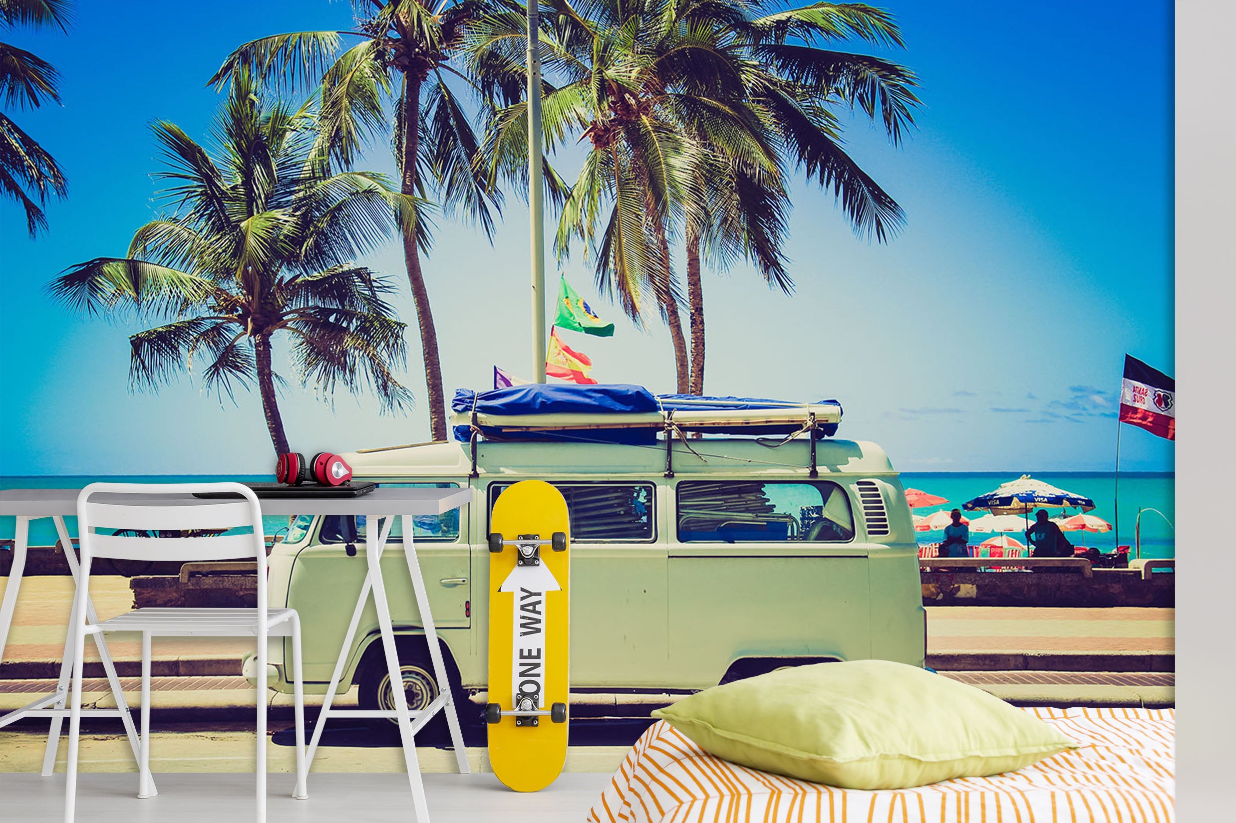 3D Coconut Tree Car 279 Vehicle Wall Murals