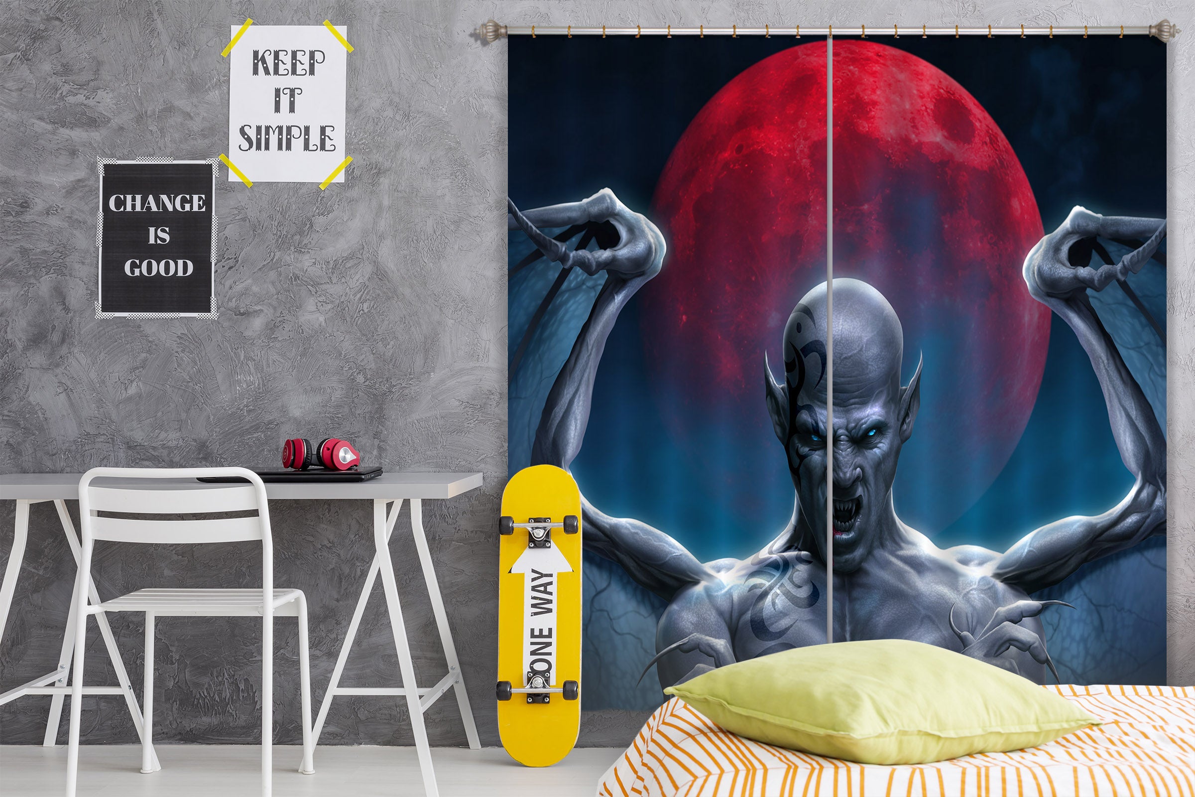 3D Red Moon Dragon Man 5061 Tom Wood Curtain Curtains Drapes