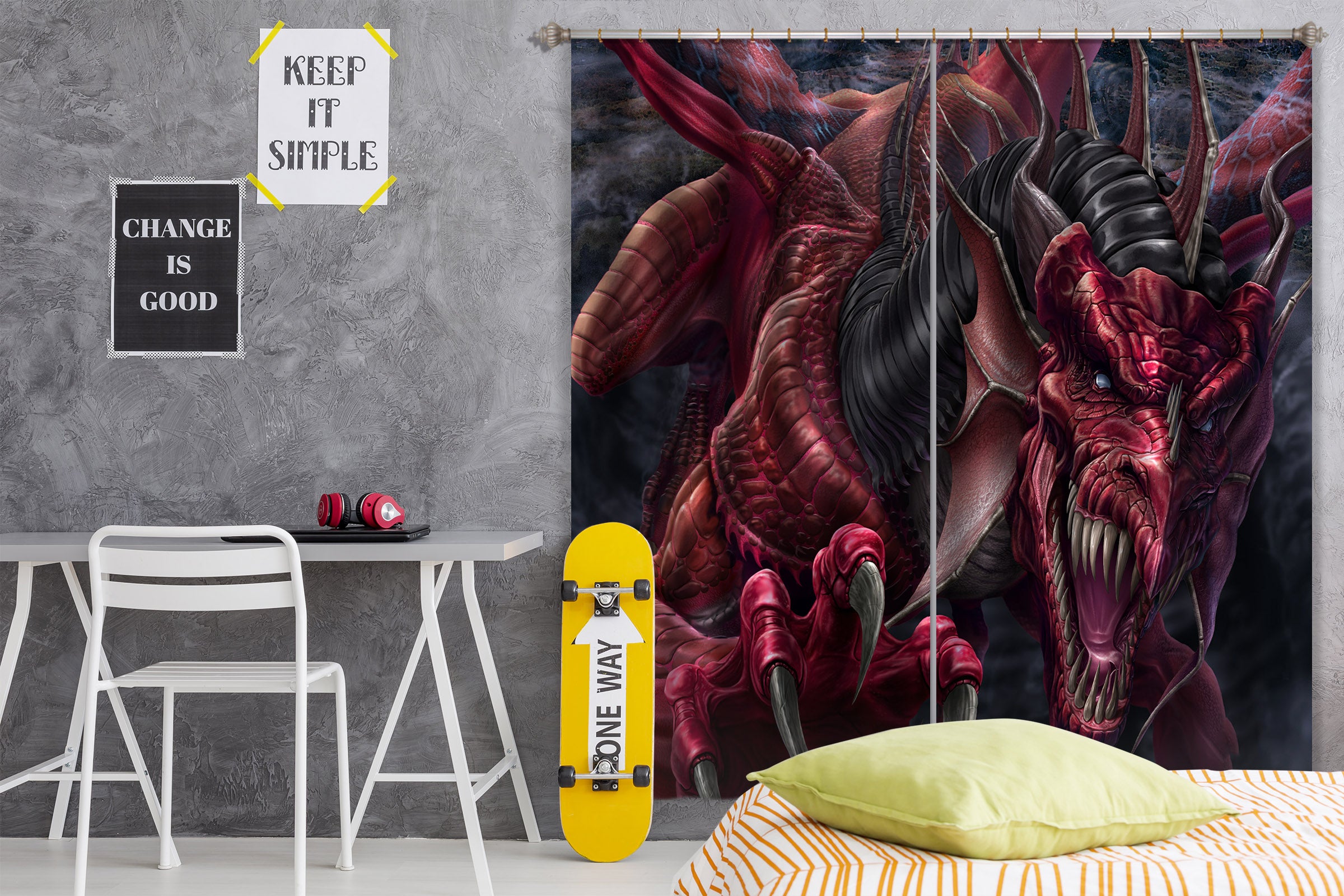 3D Red Dragon 5066 Tom Wood Curtain Curtains Drapes