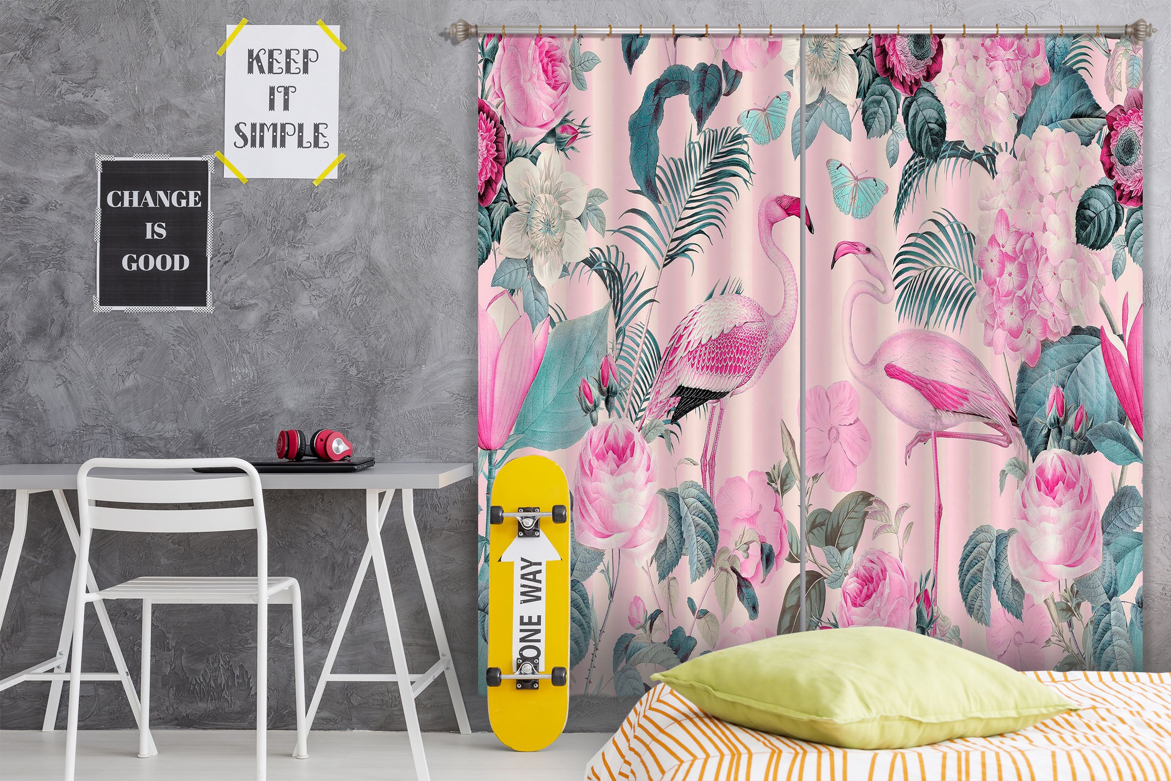 3D Flamingo Forest 056 Andrea haase Curtain Curtains Drapes