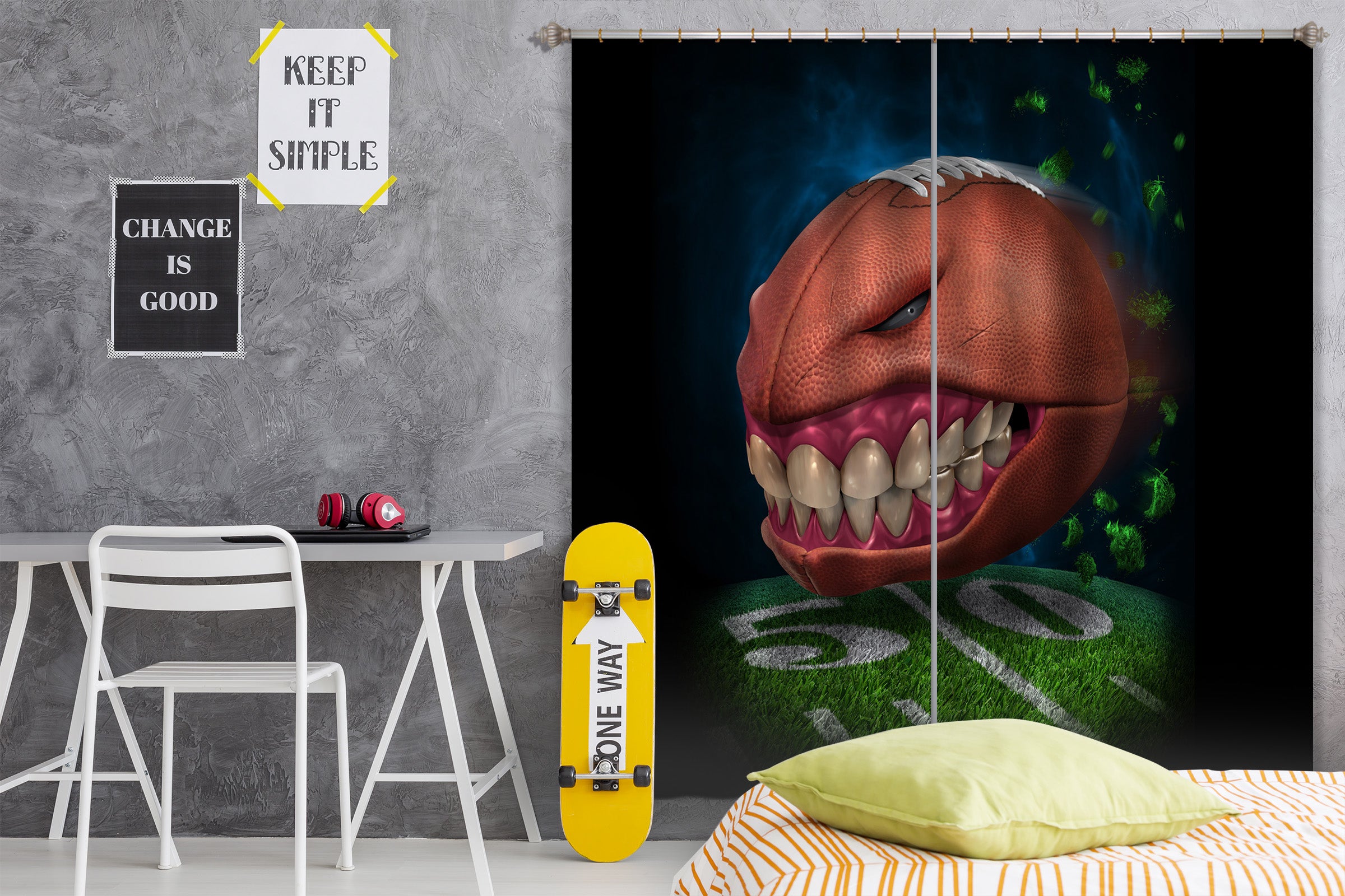 3D Teeth Football 5053 Tom Wood Curtain Curtains Drapes