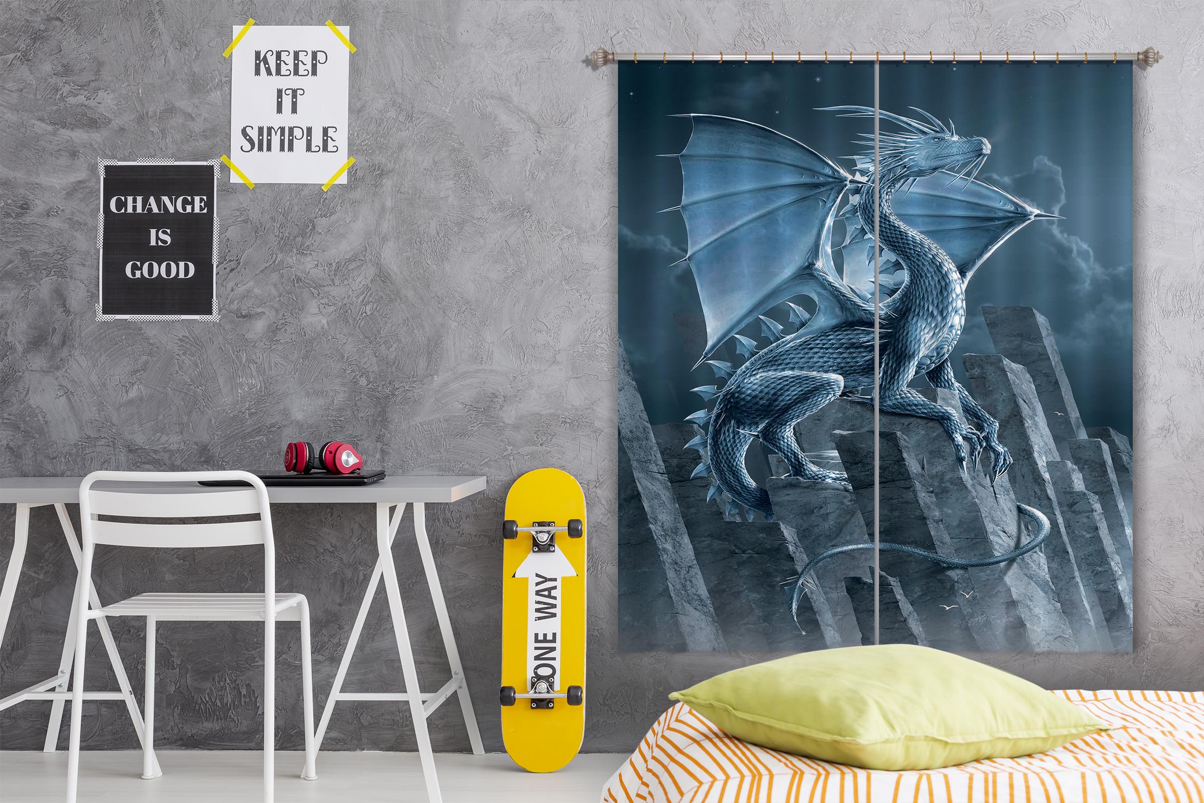 3D Silver Dragon 072 Vincent Hie Curtain Curtains Drapes