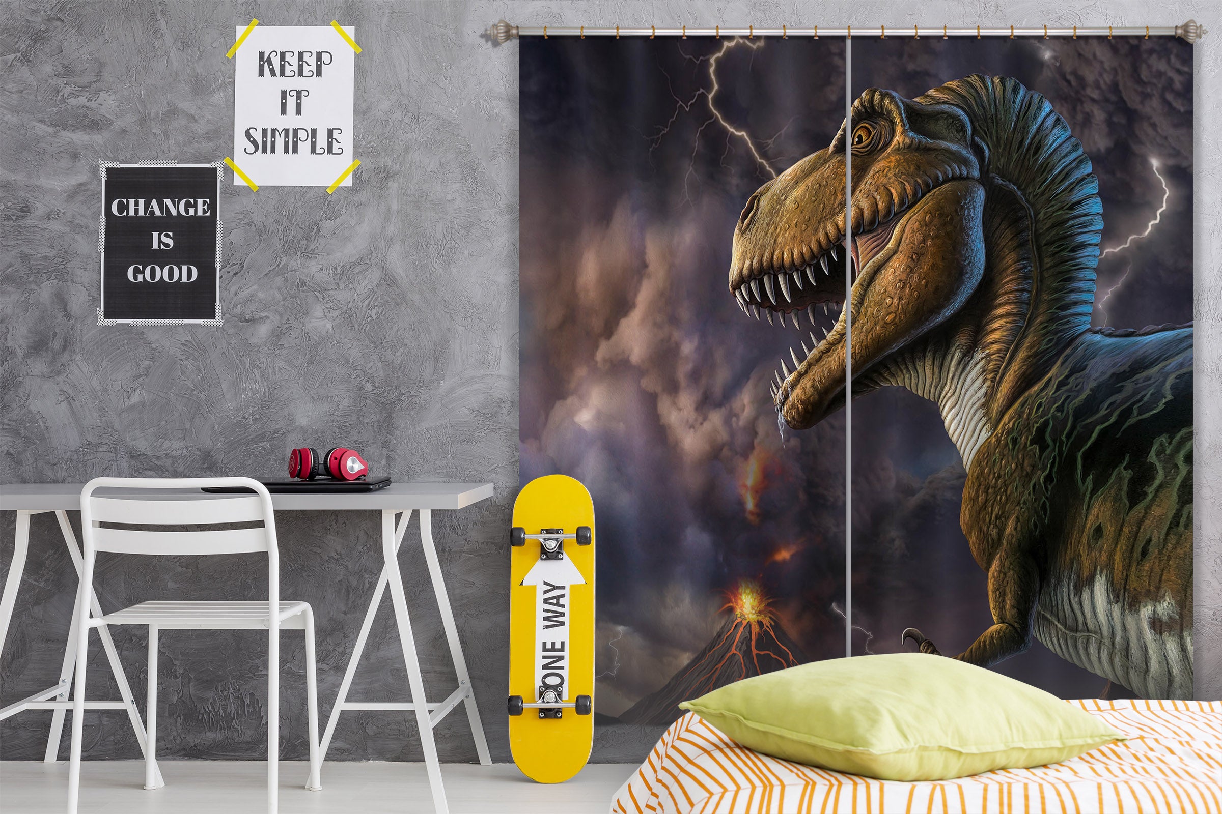 3D Dinosaur Flash 077 Jerry LoFaro Curtain Curtains Drapes