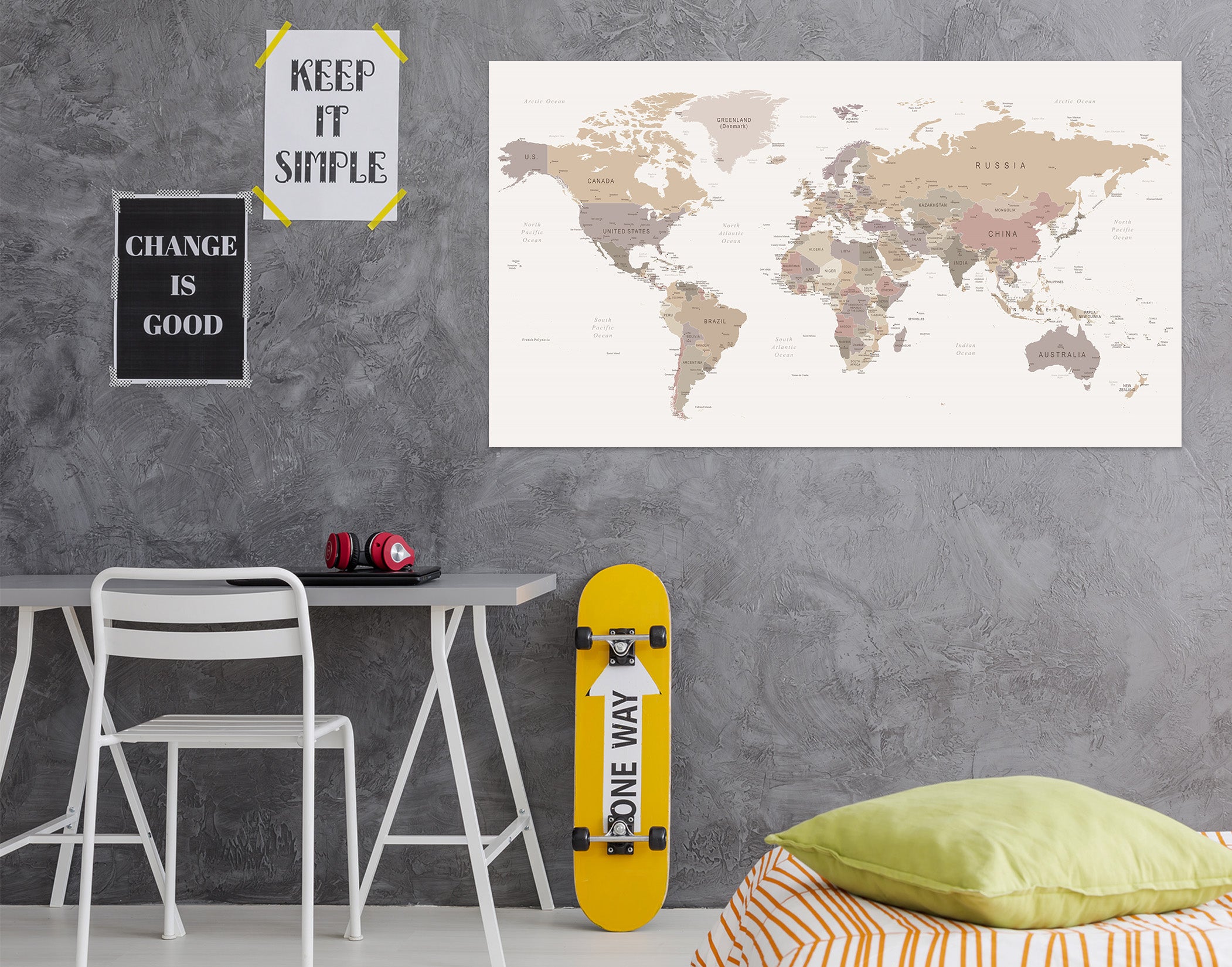 3D Grey World Map 1084 Wall Sticker