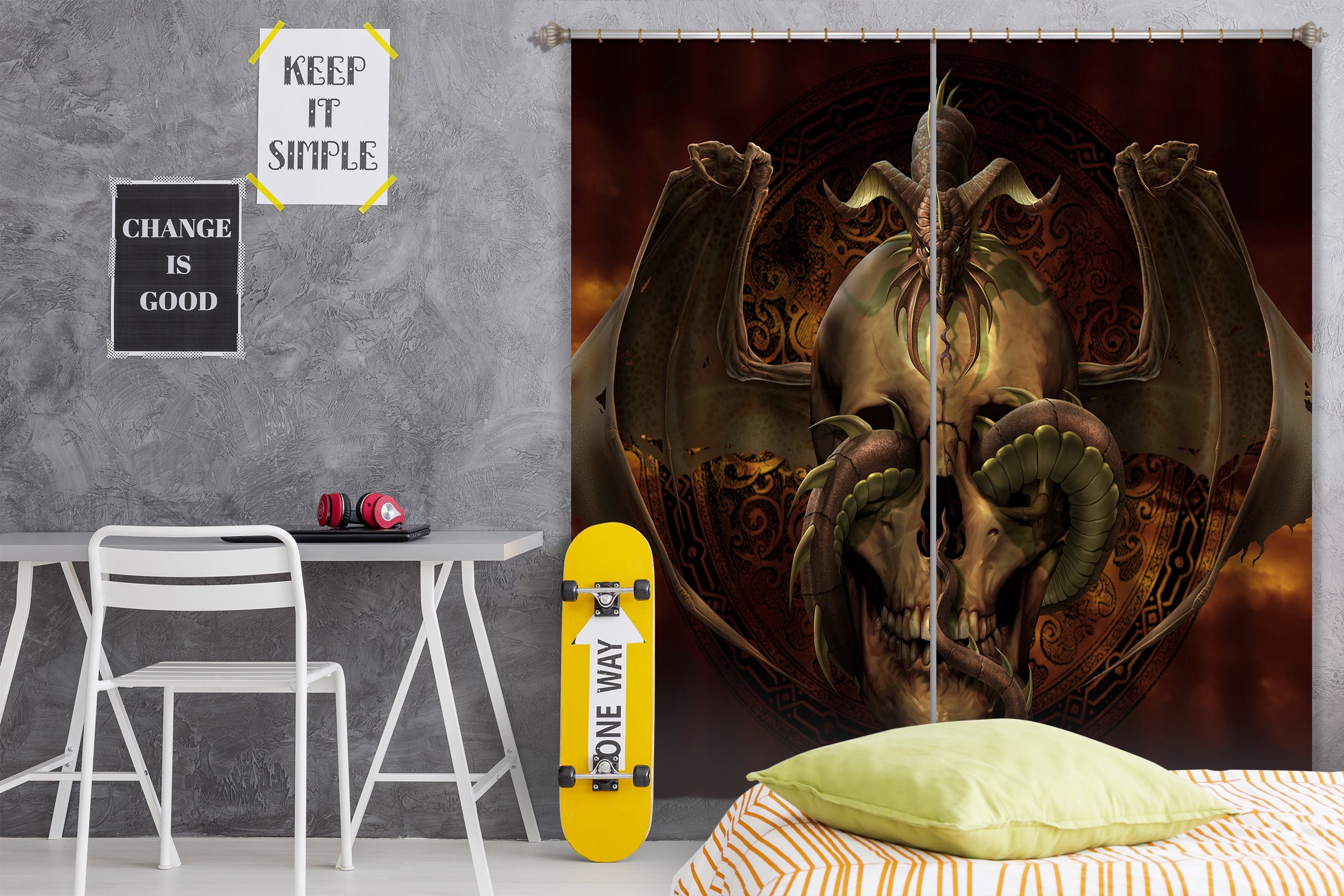 3D Skull Dragon 5070 Tom Wood Curtain Curtains Drapes