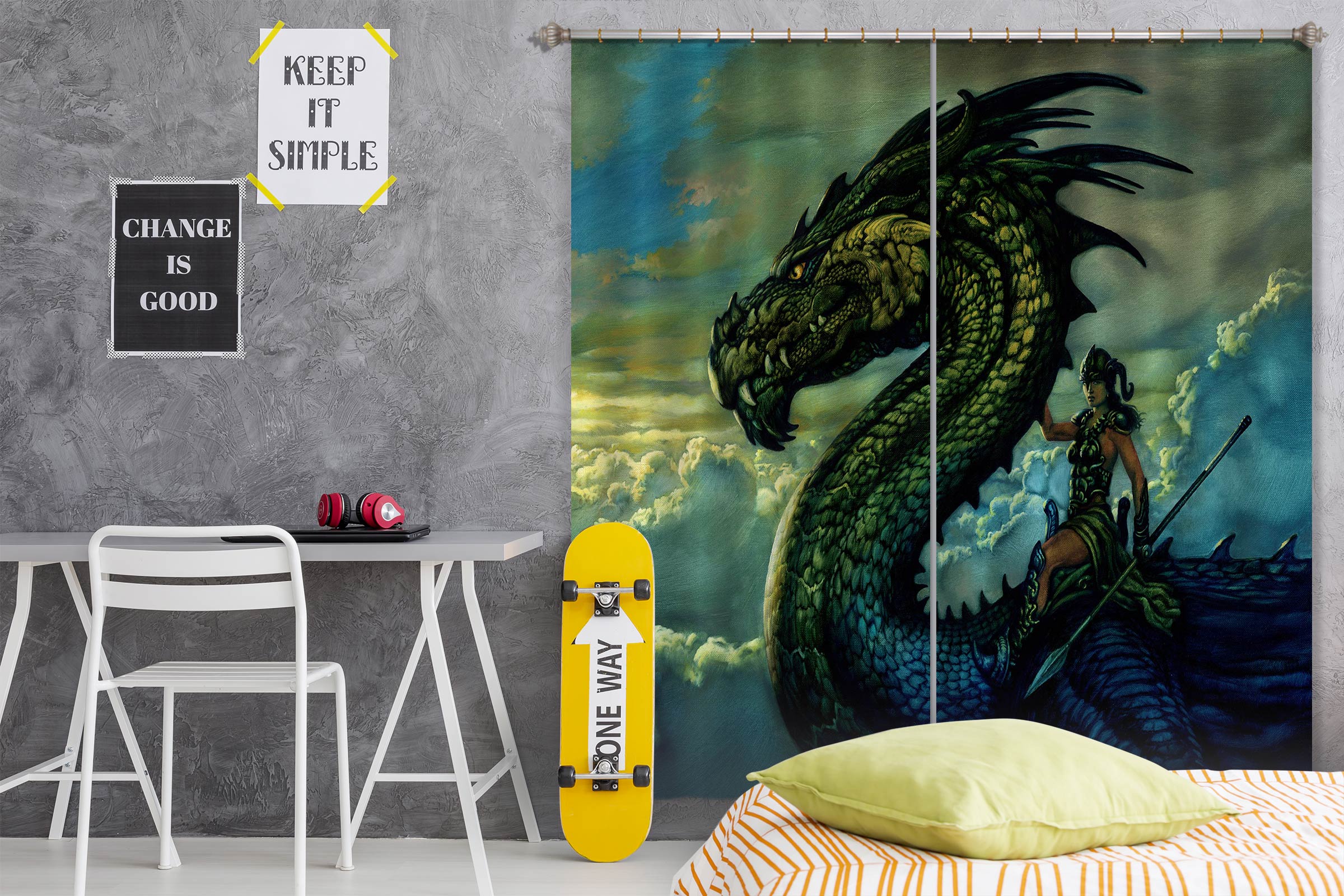 3D Dragon Mount Clouds 8001 Ciruelo Curtain Curtains Drapes