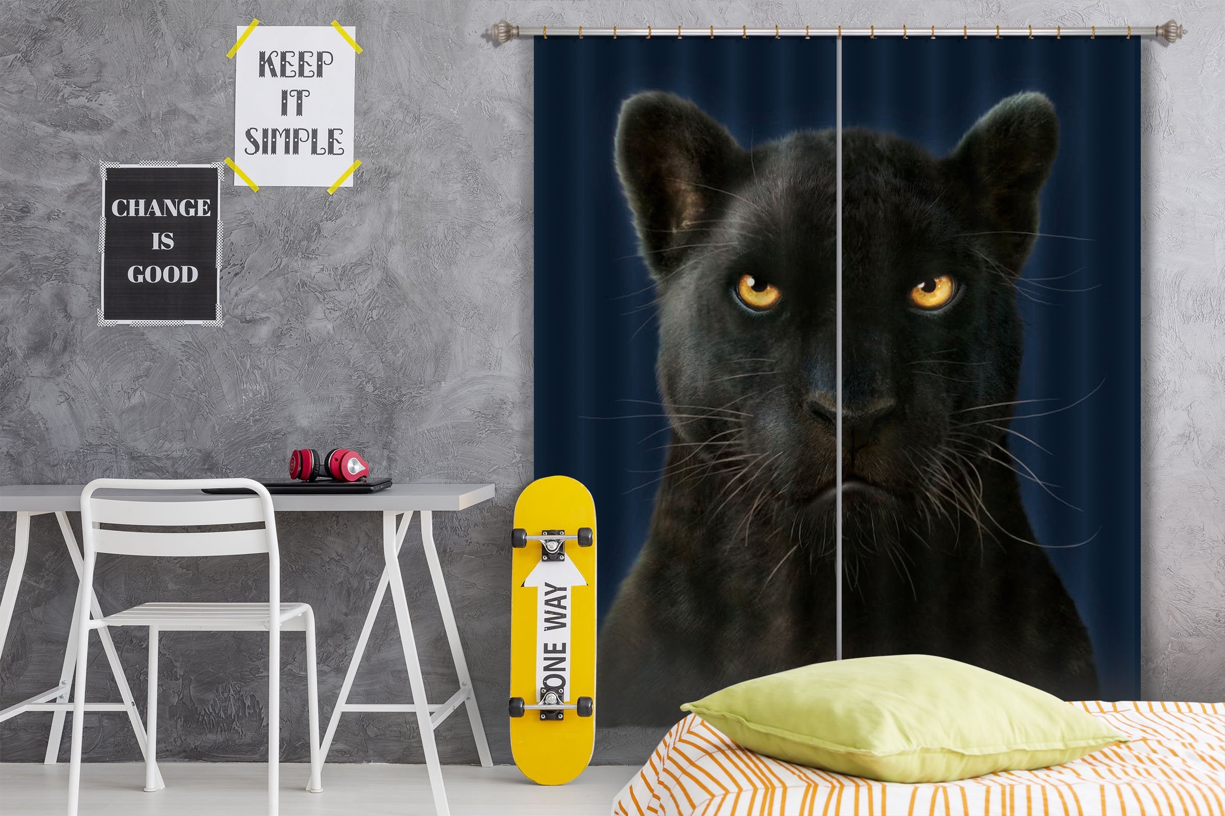 3D Black Panther Portrait 012 Vincent Hie Curtain Curtains Drapes Wallpaper AJ Wallpaper
