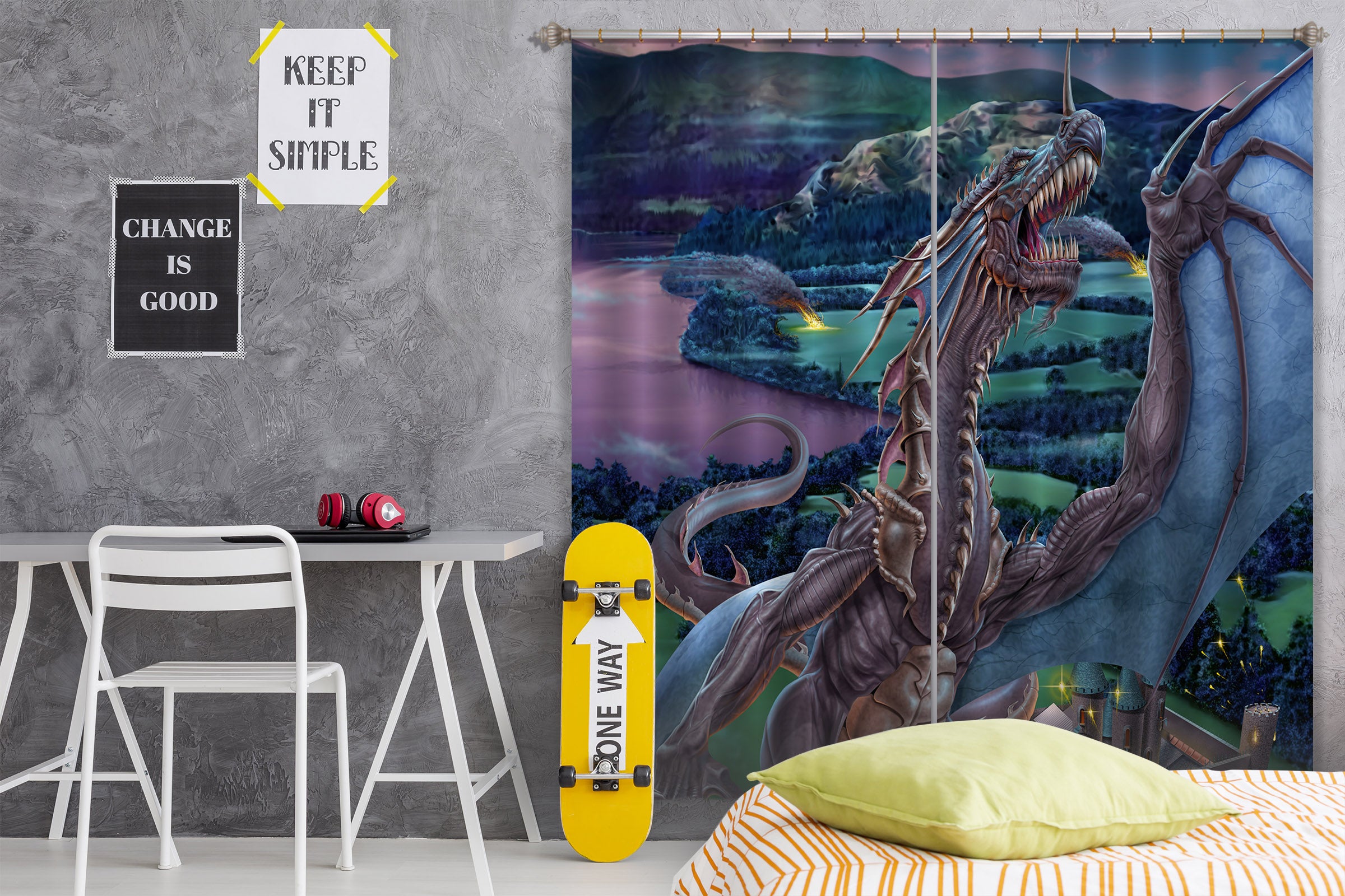 3D Big Dragon 5077 Tom Wood Curtain Curtains Drapes