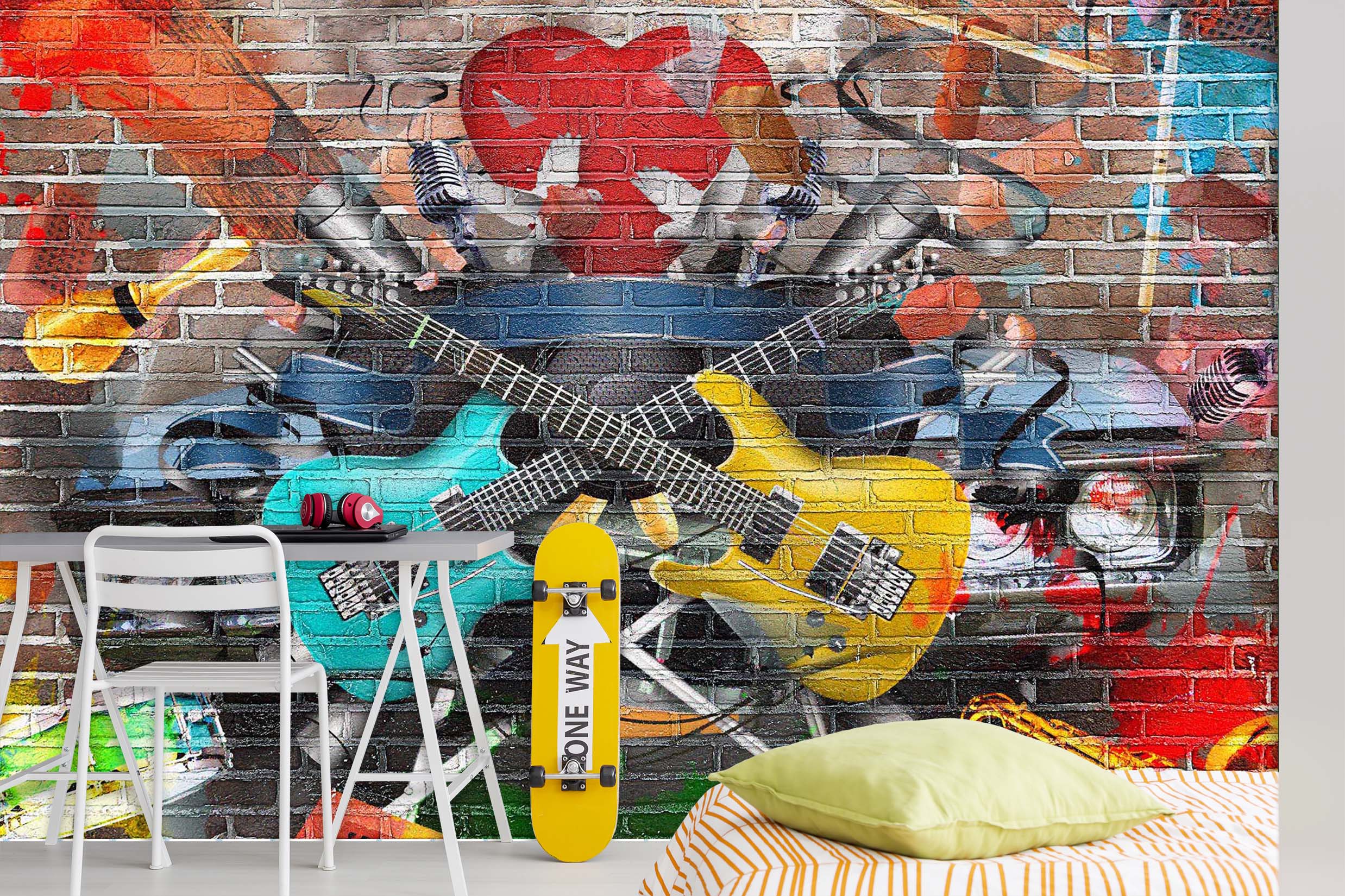 3D Graffiti Guitar 143 Wall Murals Wallpaper AJ Wallpaper 2