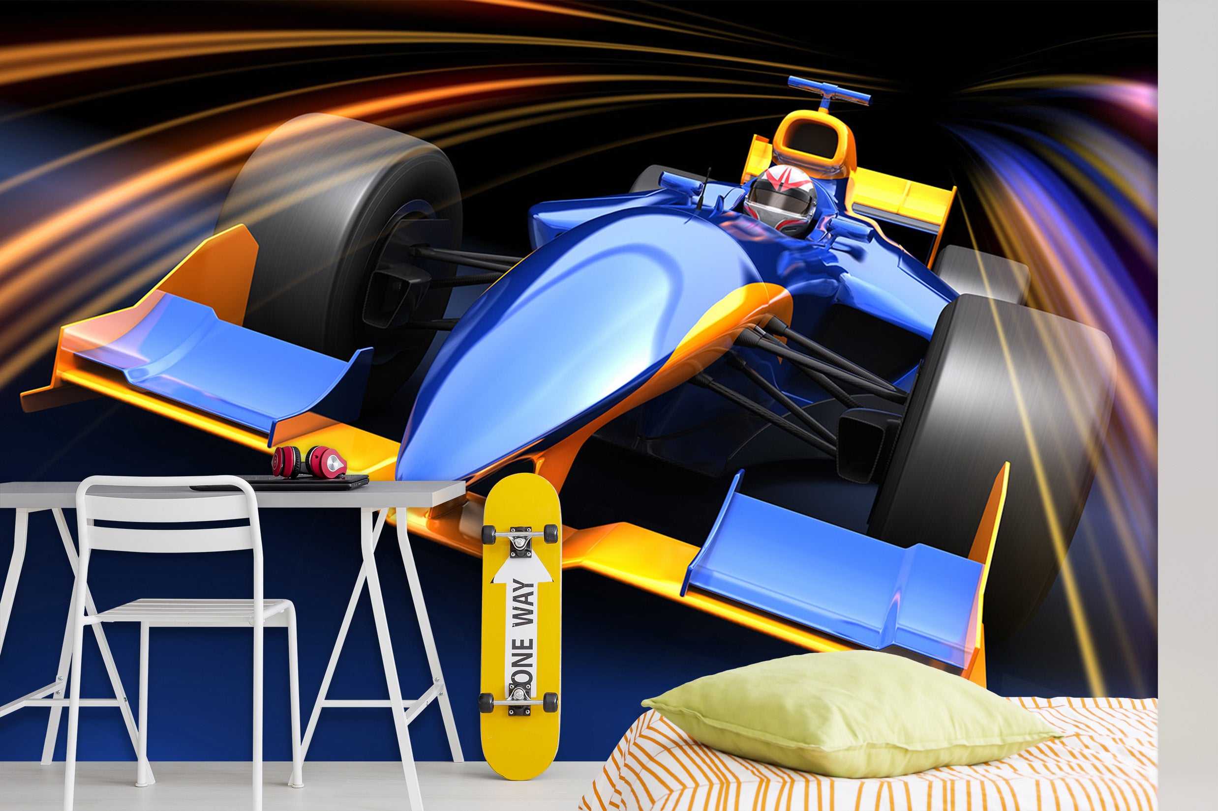 3D Blue Racing Car 316 Vehicle Wall Murals