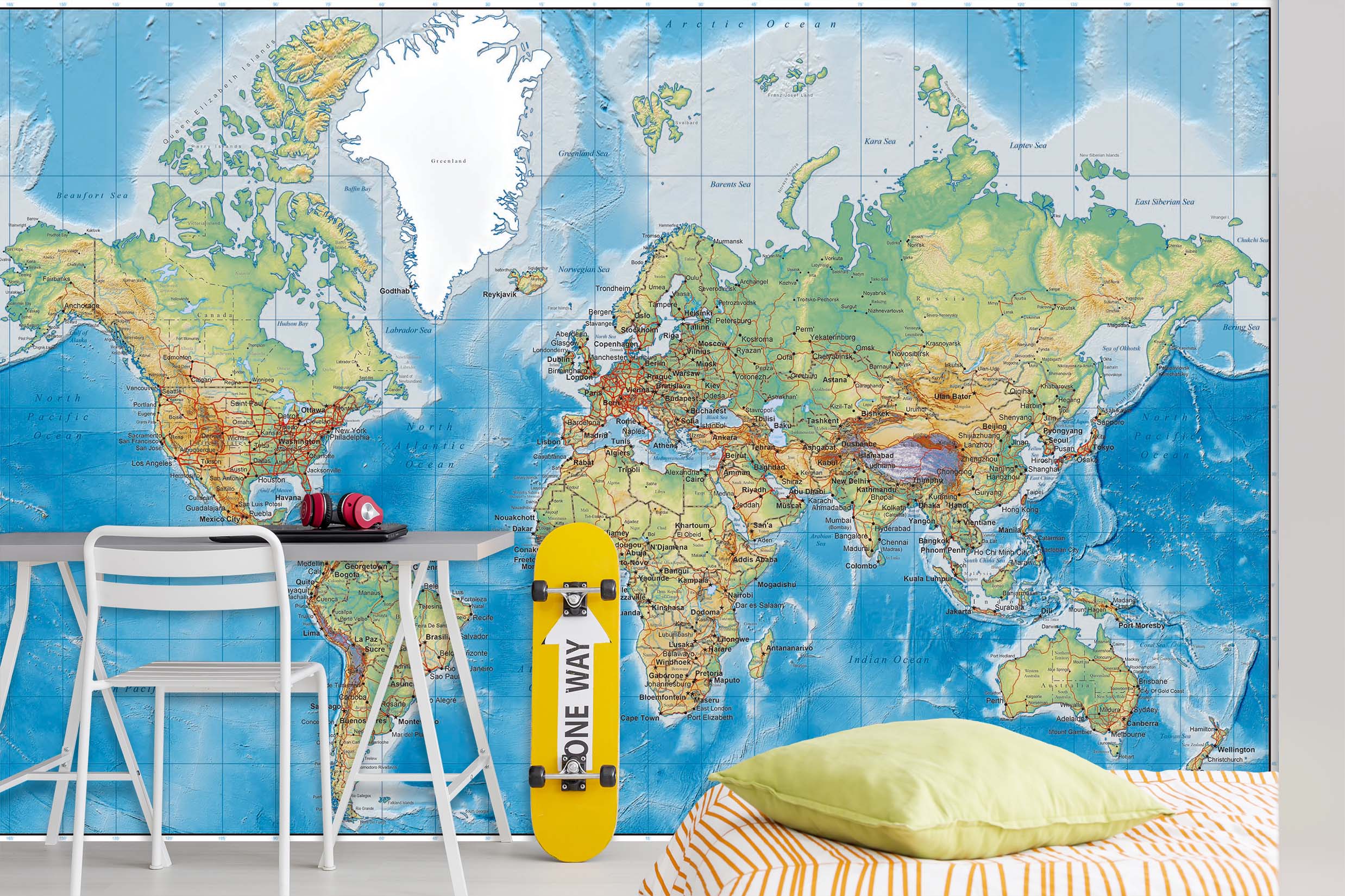 3D Blue World Map 026 Wall Murals