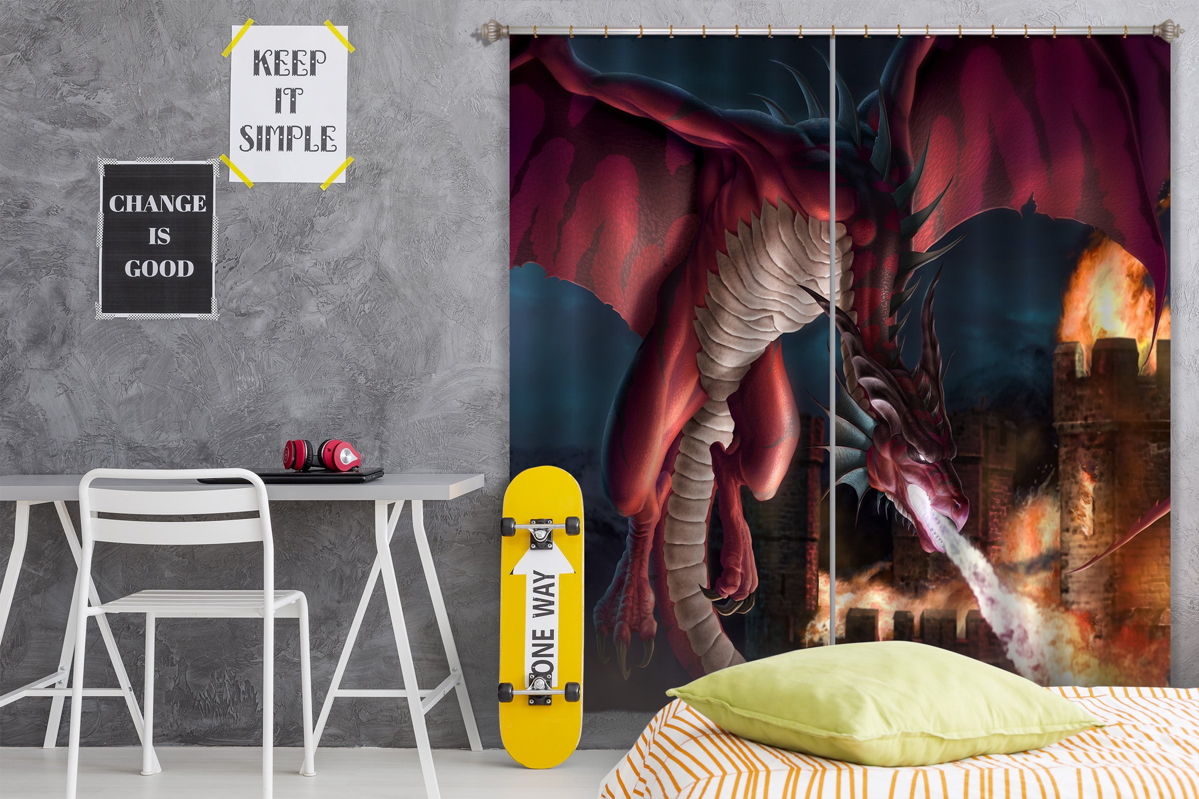 3D Red Dragon Spitfire 5059 Tom Wood Curtain Curtains Drapes