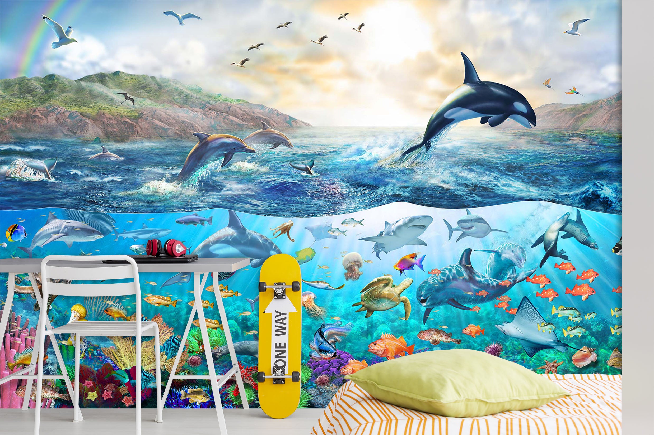 3D Dolphin Jumping 1408 Adrian Chesterman Wall Mural Wall Murals