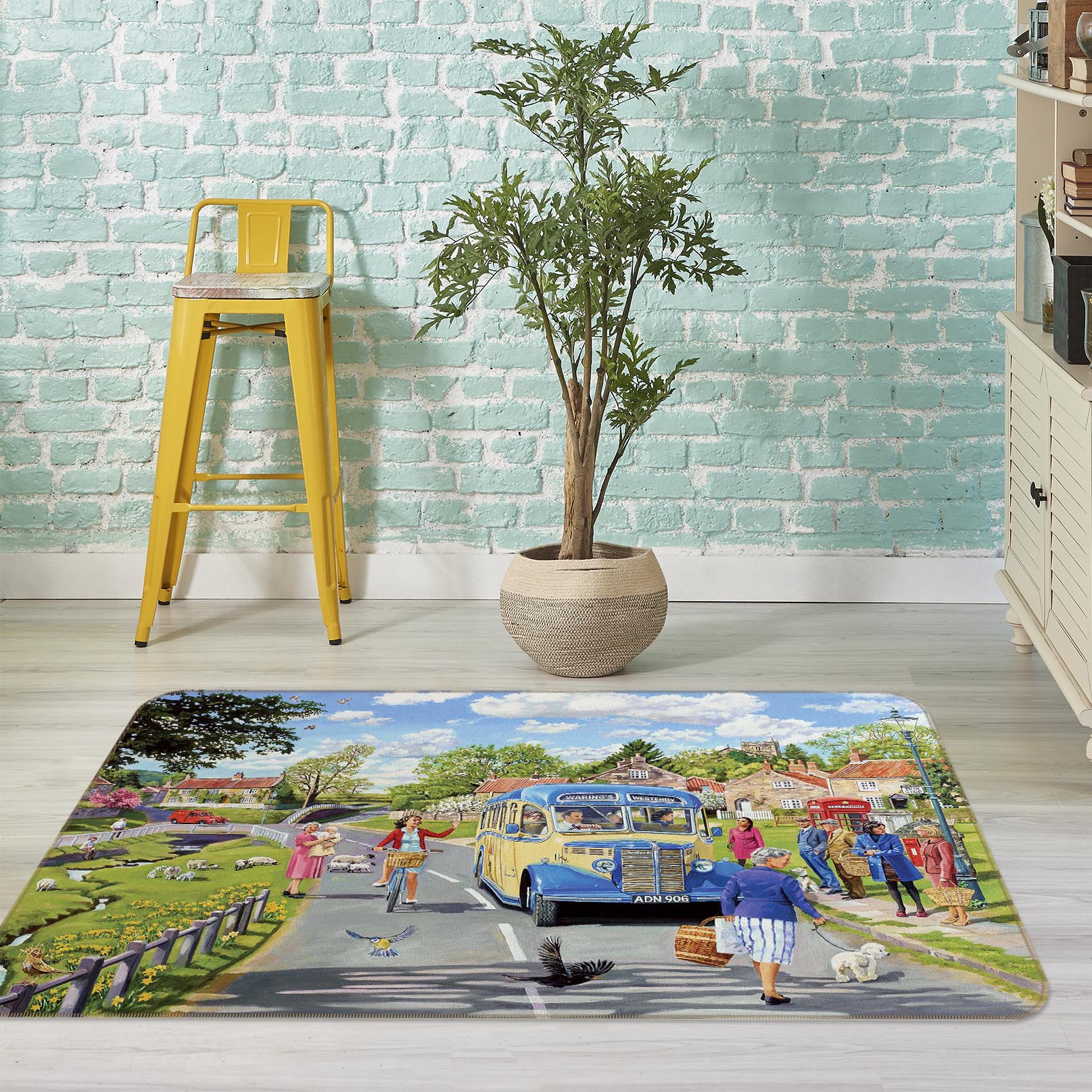 3D The Village Bus Stop 1122 Trevor Mitchell Rug Non Slip Rug Mat
