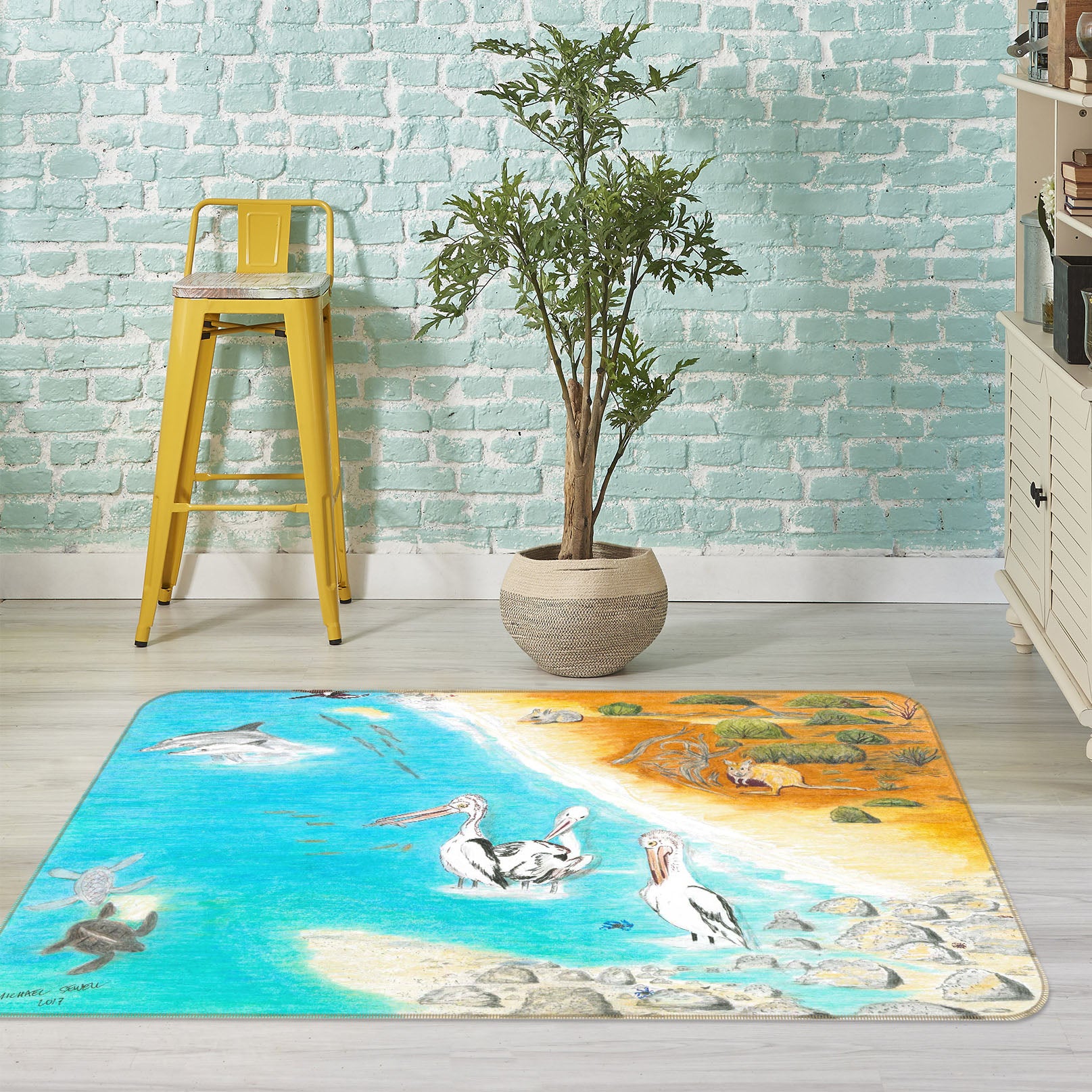 3D Beach Crane 1511 Michael Sewell Rug Non Slip Rug Mat
