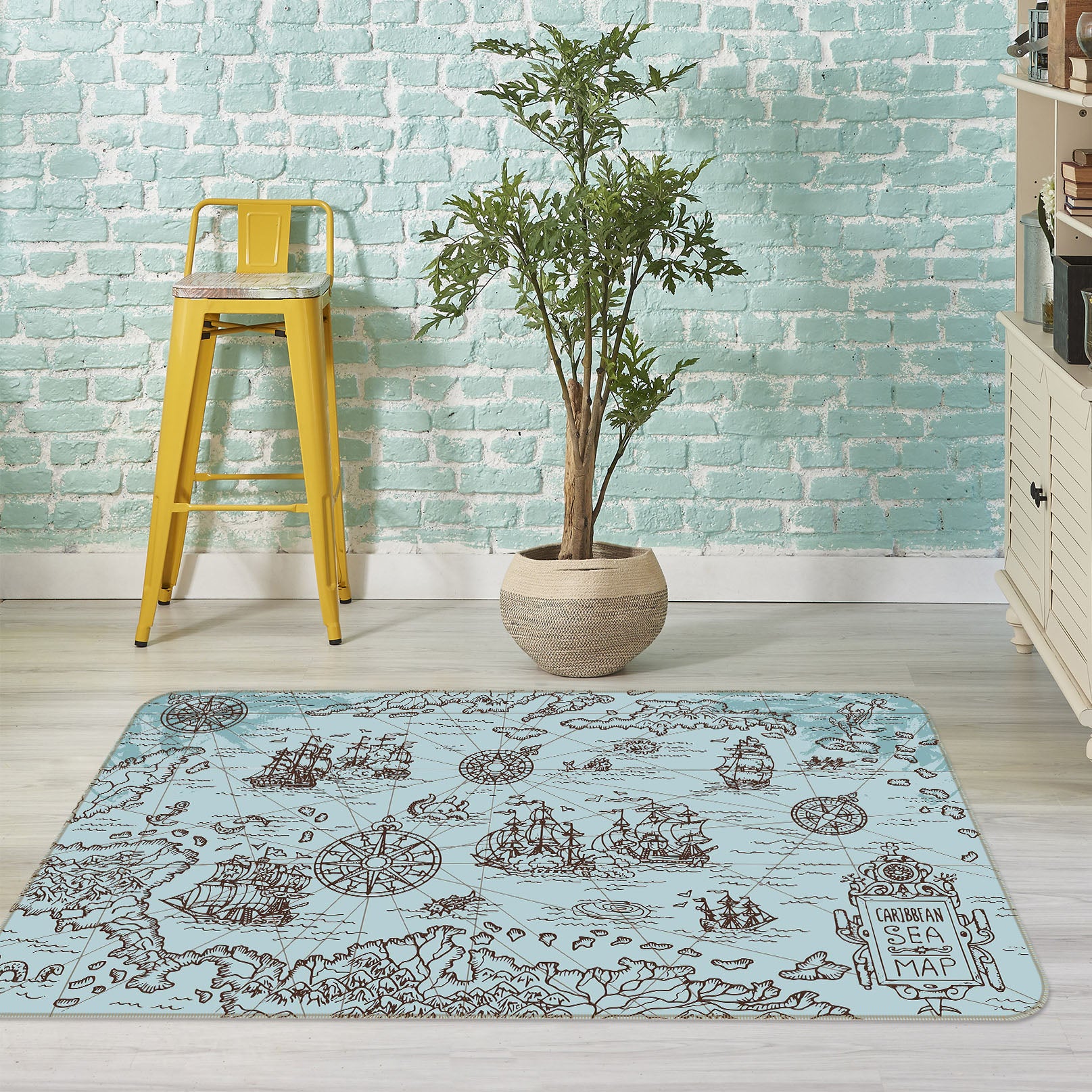 3D Sketch Boat 287 World Map Non Slip Rug Mat