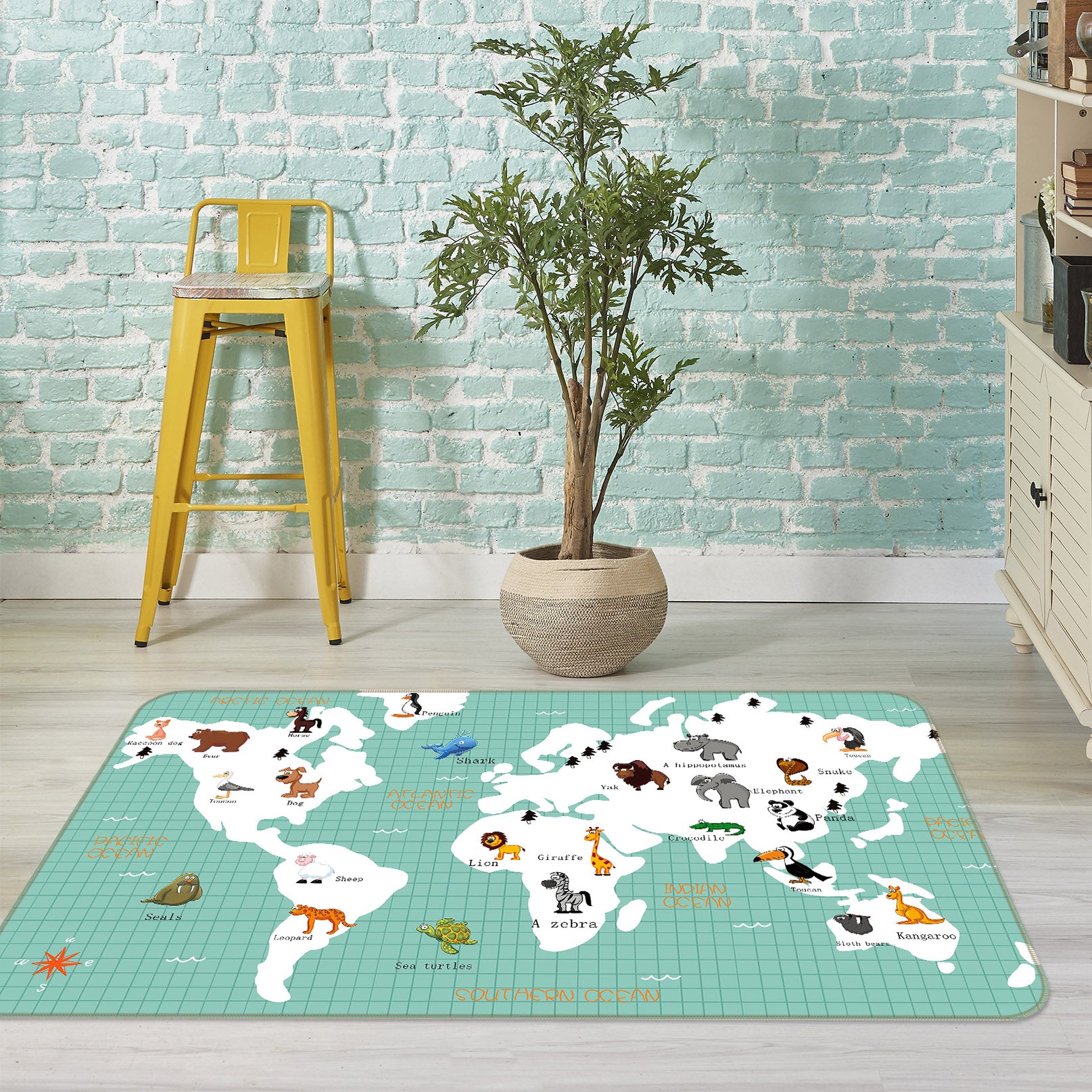 3D White Painted 204 World Map Non Slip Rug Mat