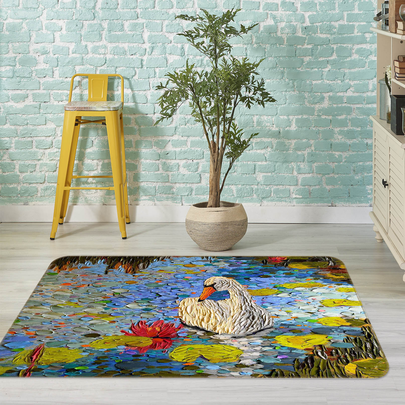 3D Swan Lake 1015 Dena Tollefson Rug Non Slip Rug Mat