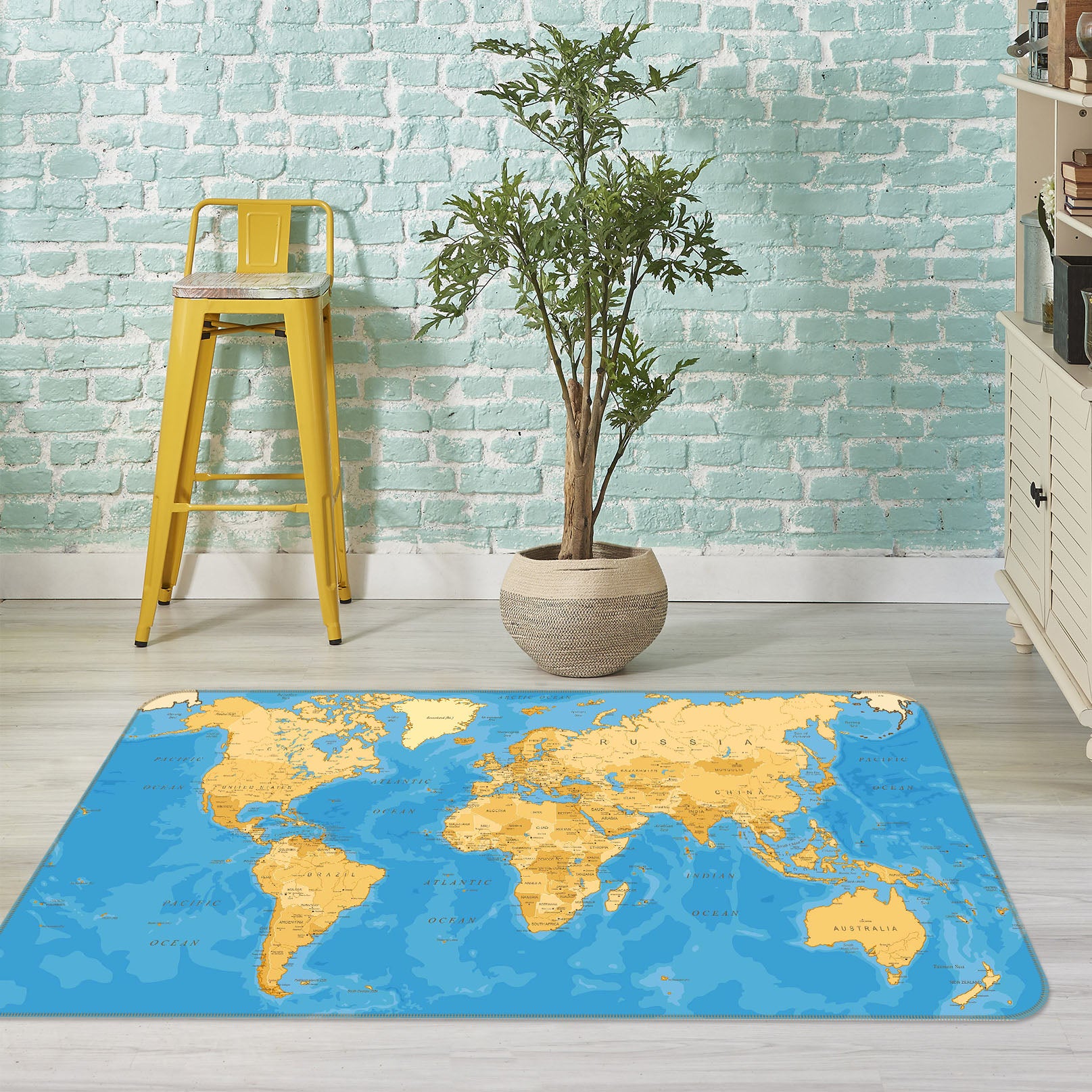 3D Yellow Pattern 278 World Map Non Slip Rug Mat