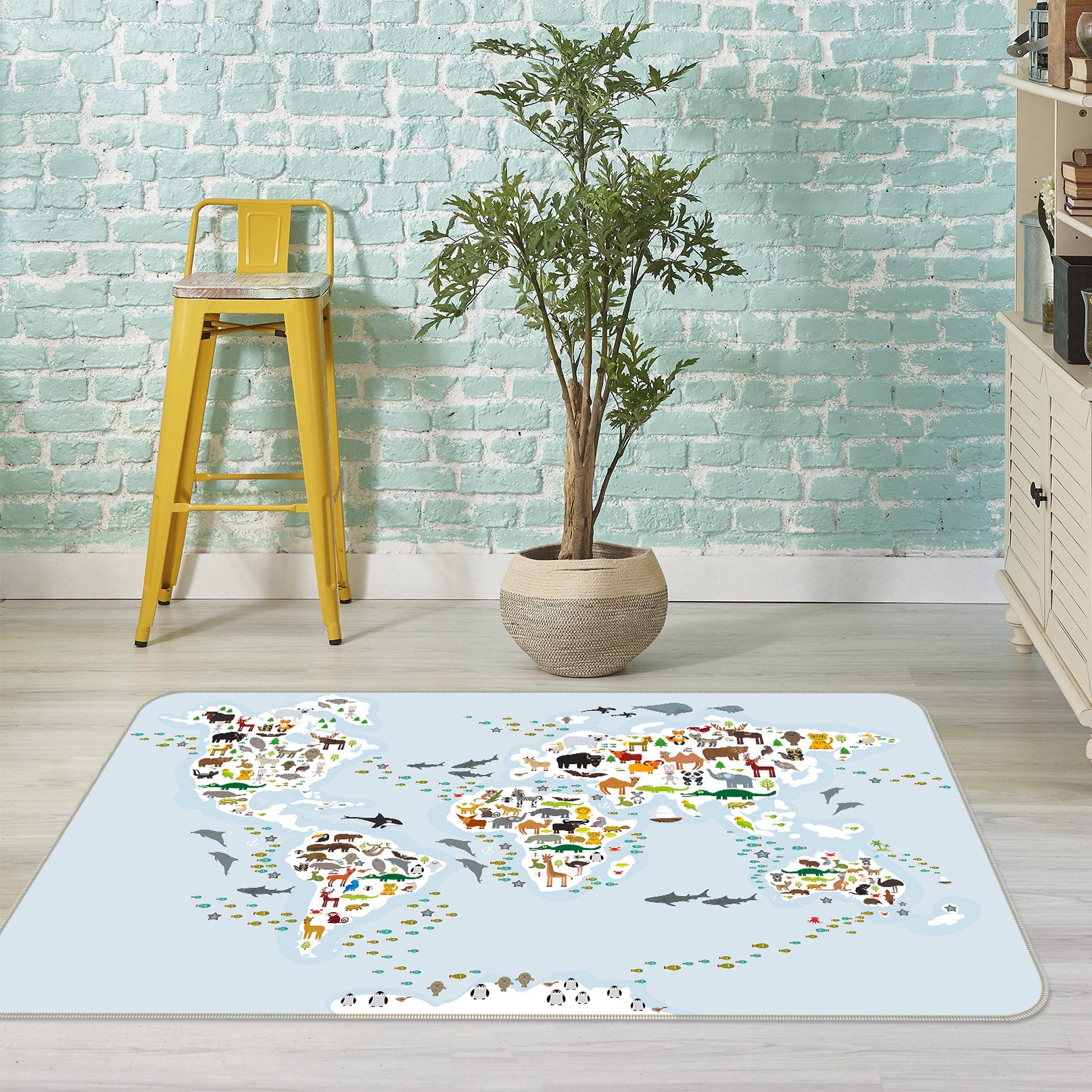 3D Colored Spots 298 World Map Non Slip Rug Mat