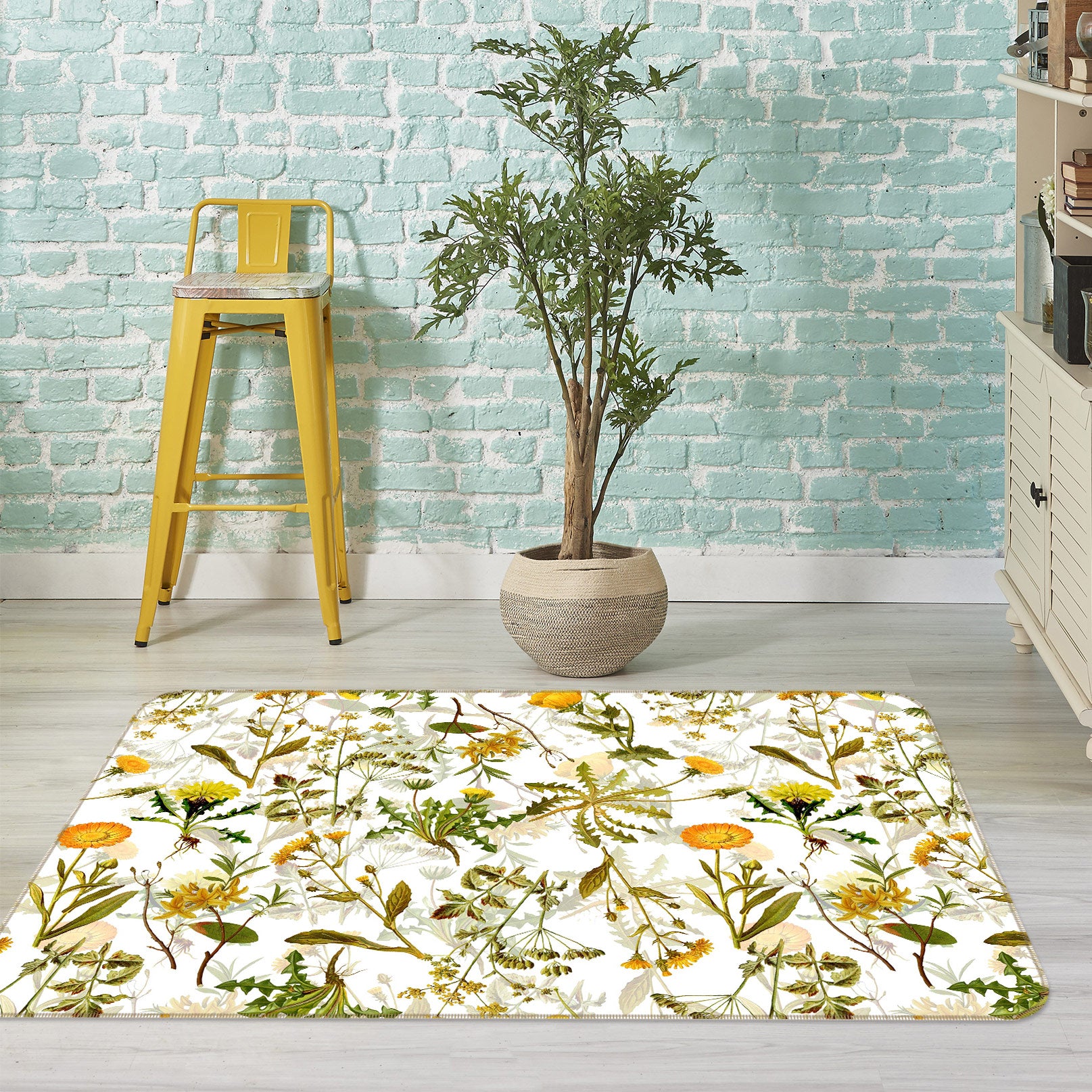 3D Yellow Chrysanthemum 110 Uta Naumann Rug Non Slip Rug Mat