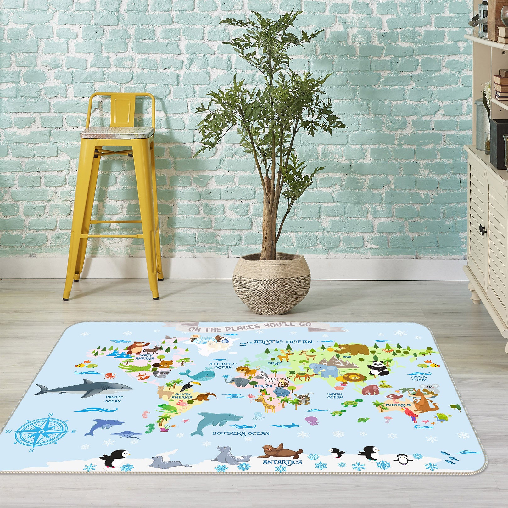 3D Animal Collection 312 World Map Non Slip Rug Mat