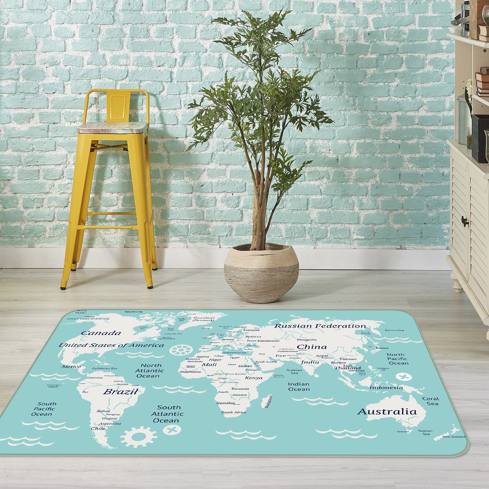3D White Soil 233 World Map Non Slip Rug Mat