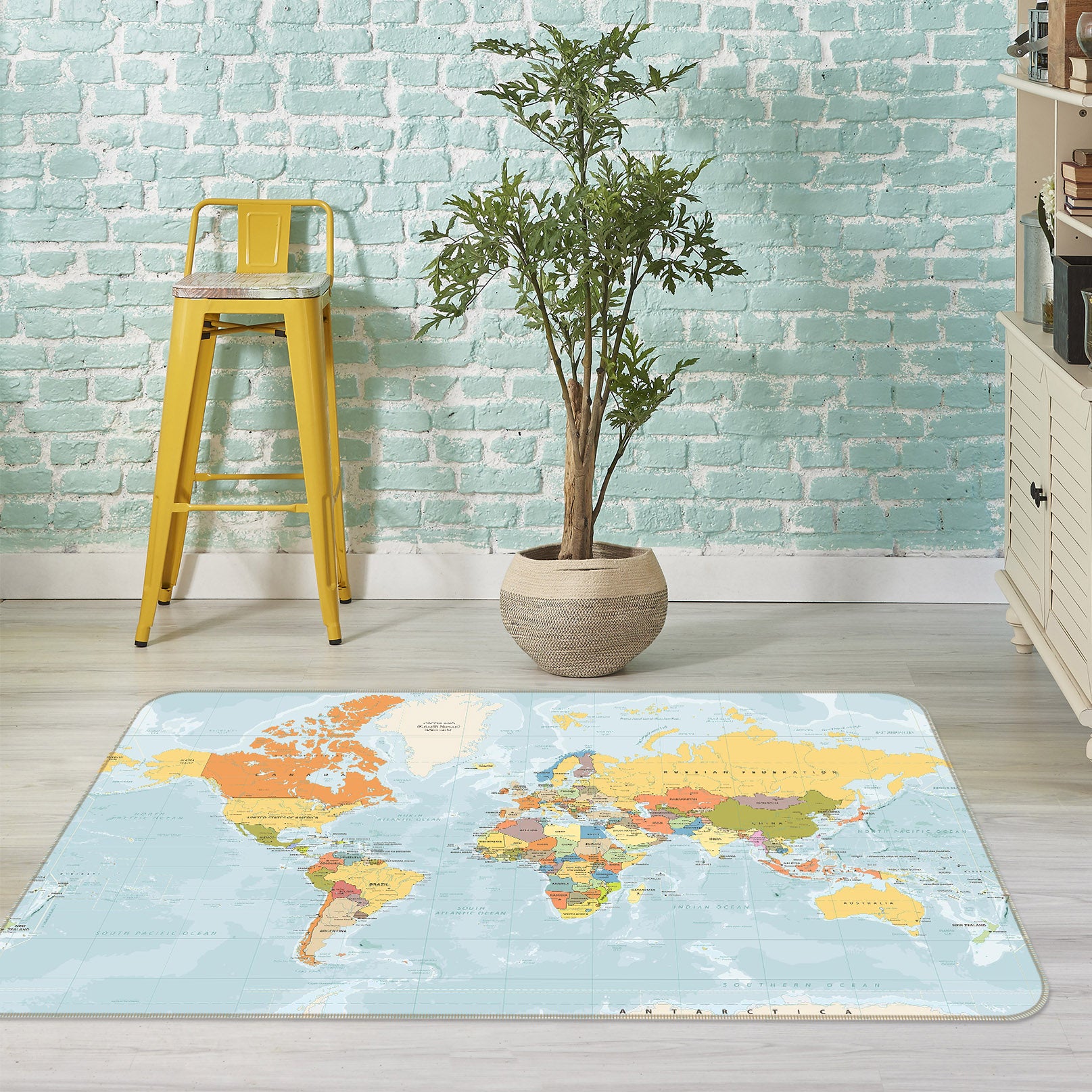 3D Color Clouds 271 World Map Non Slip Rug Mat