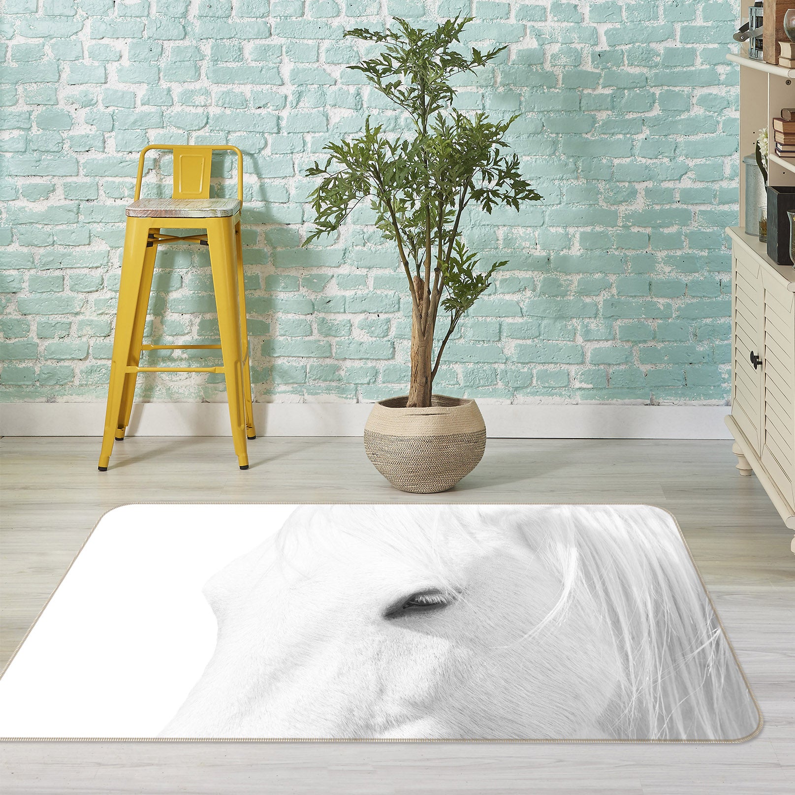 3D White Horse 1173 Marco Carmassi Rug Non Slip Rug Mat