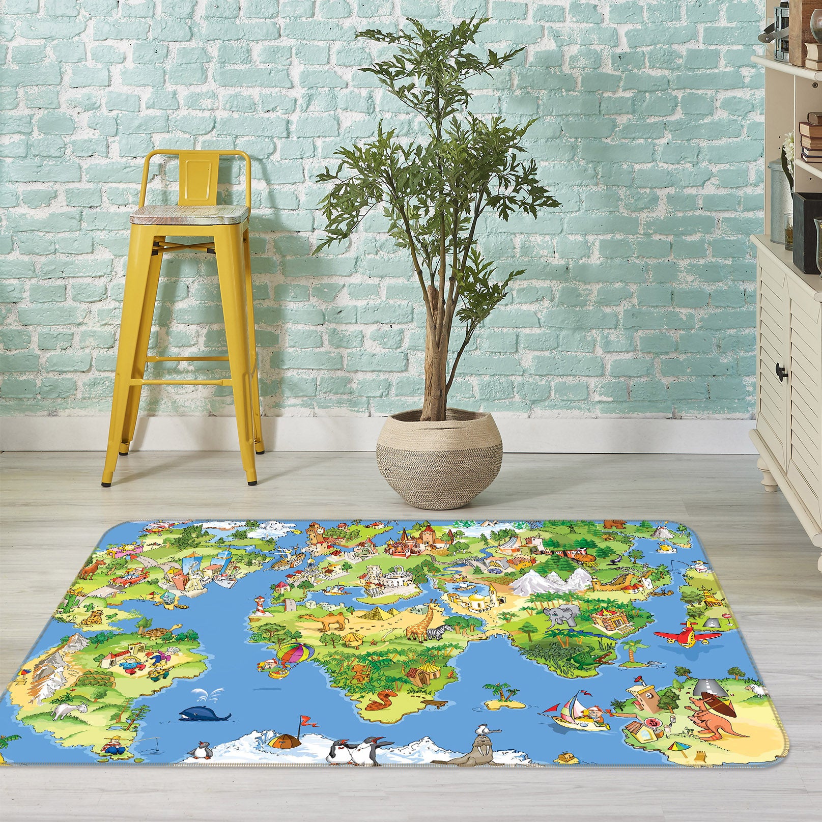 3D Painted Island 207 World Map Non Slip Rug Mat