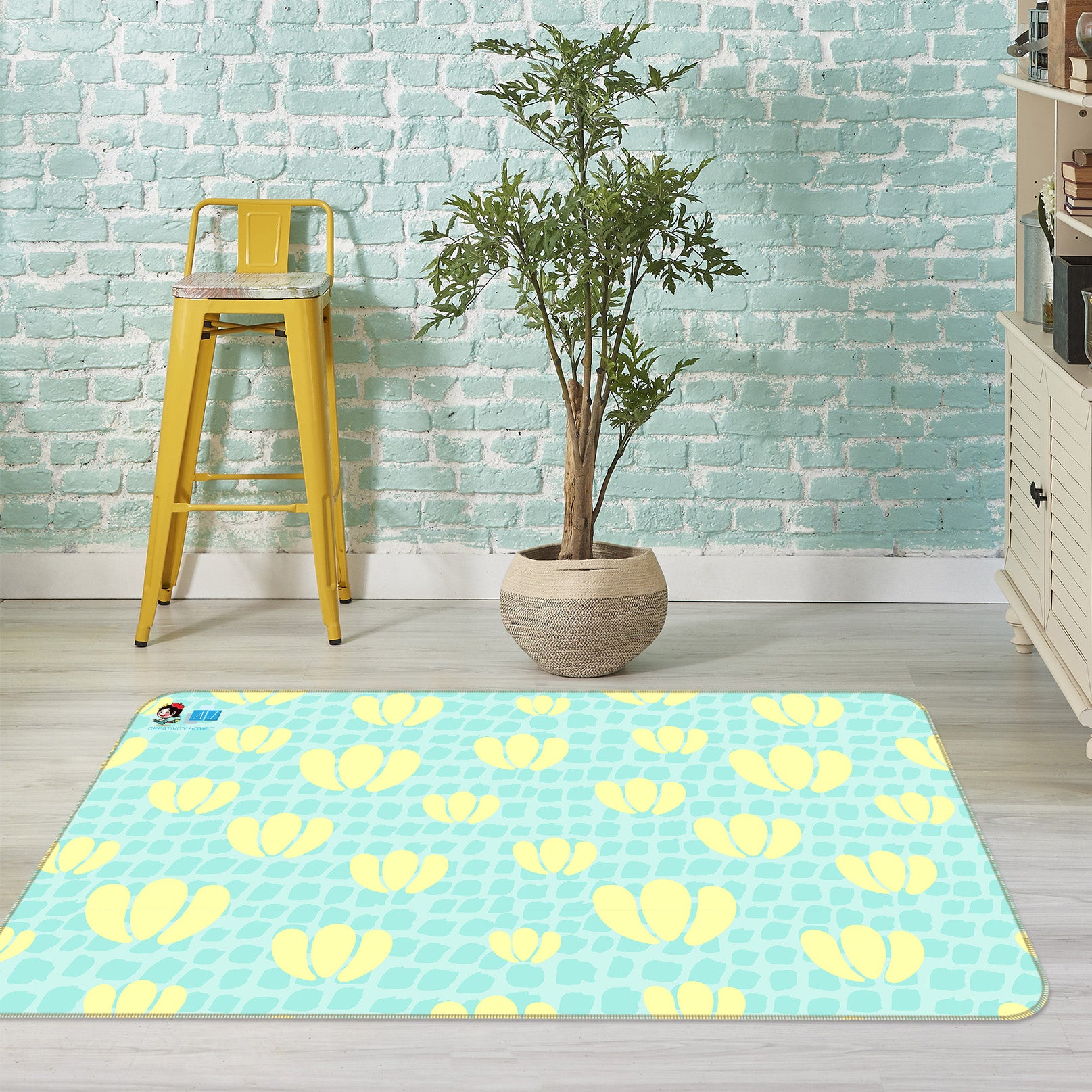 3D Yellow Petals 107113 Kashmira Jayaprakash Rug Non Slip Rug Mat