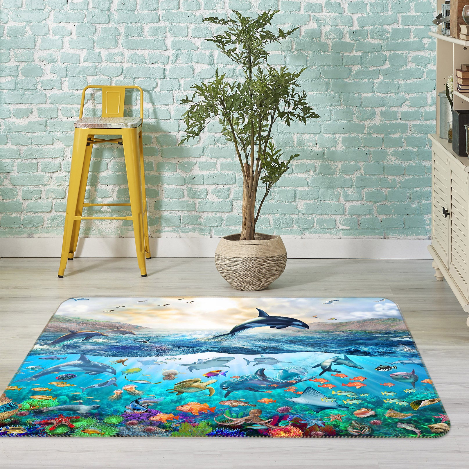 3D Marine Dolphin 1058 Adrian Chesterman Rug Non Slip Rug Mat