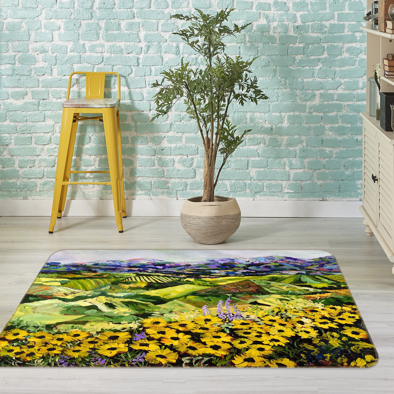 3D Yellow Flowers 1012 Allan P. Friedlander Rug Non Slip Rug Mat