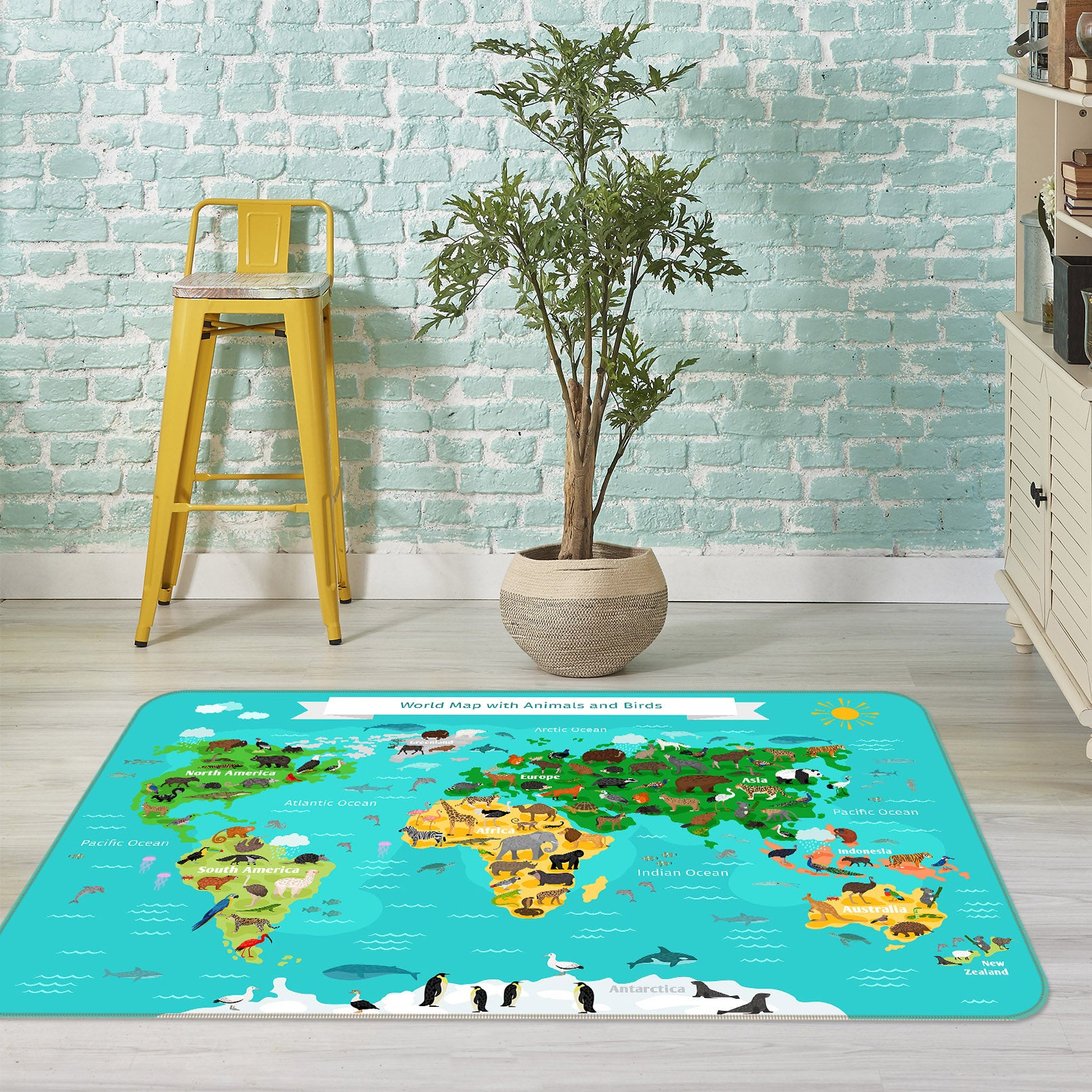 3D Island Forest 276 World Map Non Slip Rug Mat