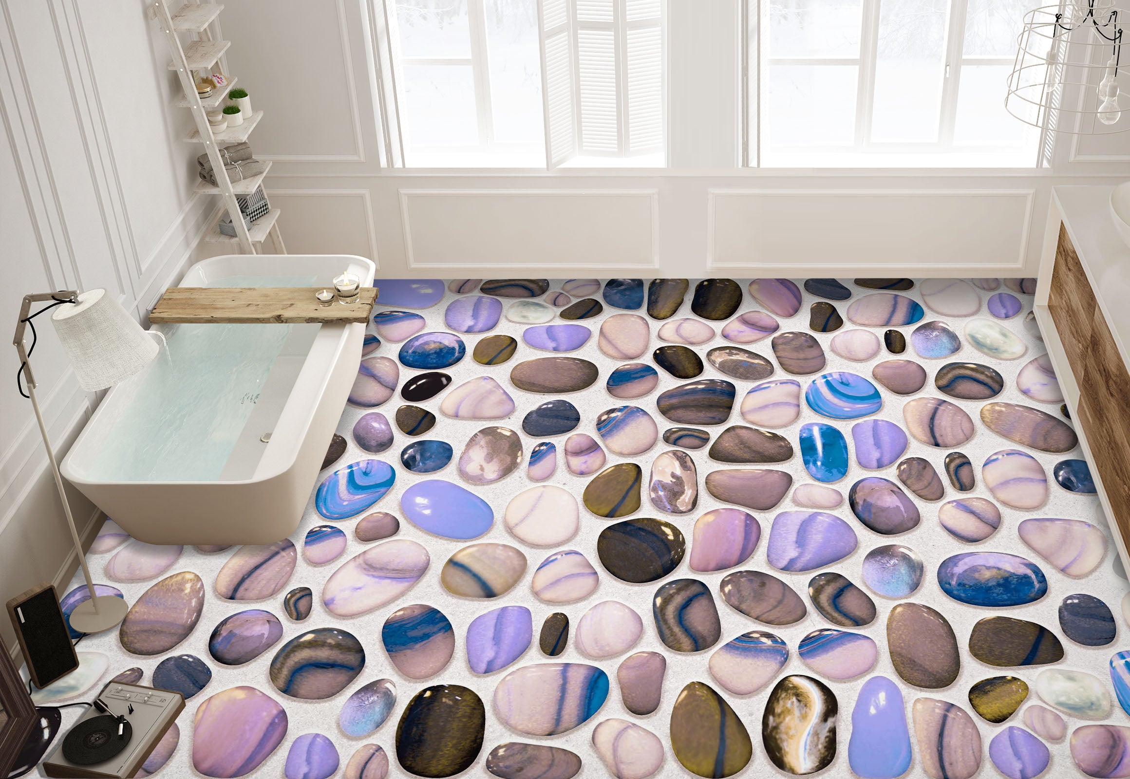 3D Smooth Colored Pebbles 076 Floor Mural Wallpaper Murals Rug & Mat Print Epoxy waterproof bath floor